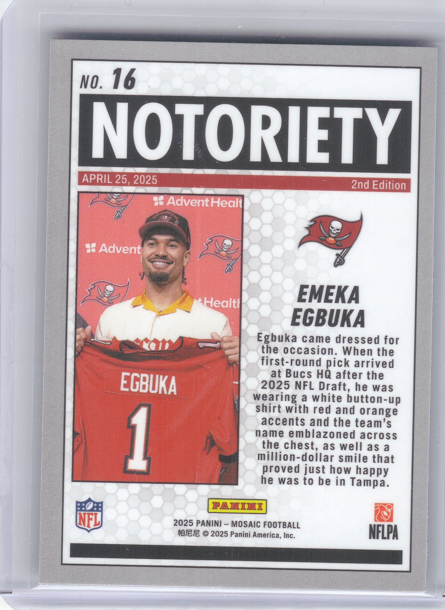 2025 Panini Mosaic #16 Emeka Egbuka Notoriety Tampa Bay Buccaneers