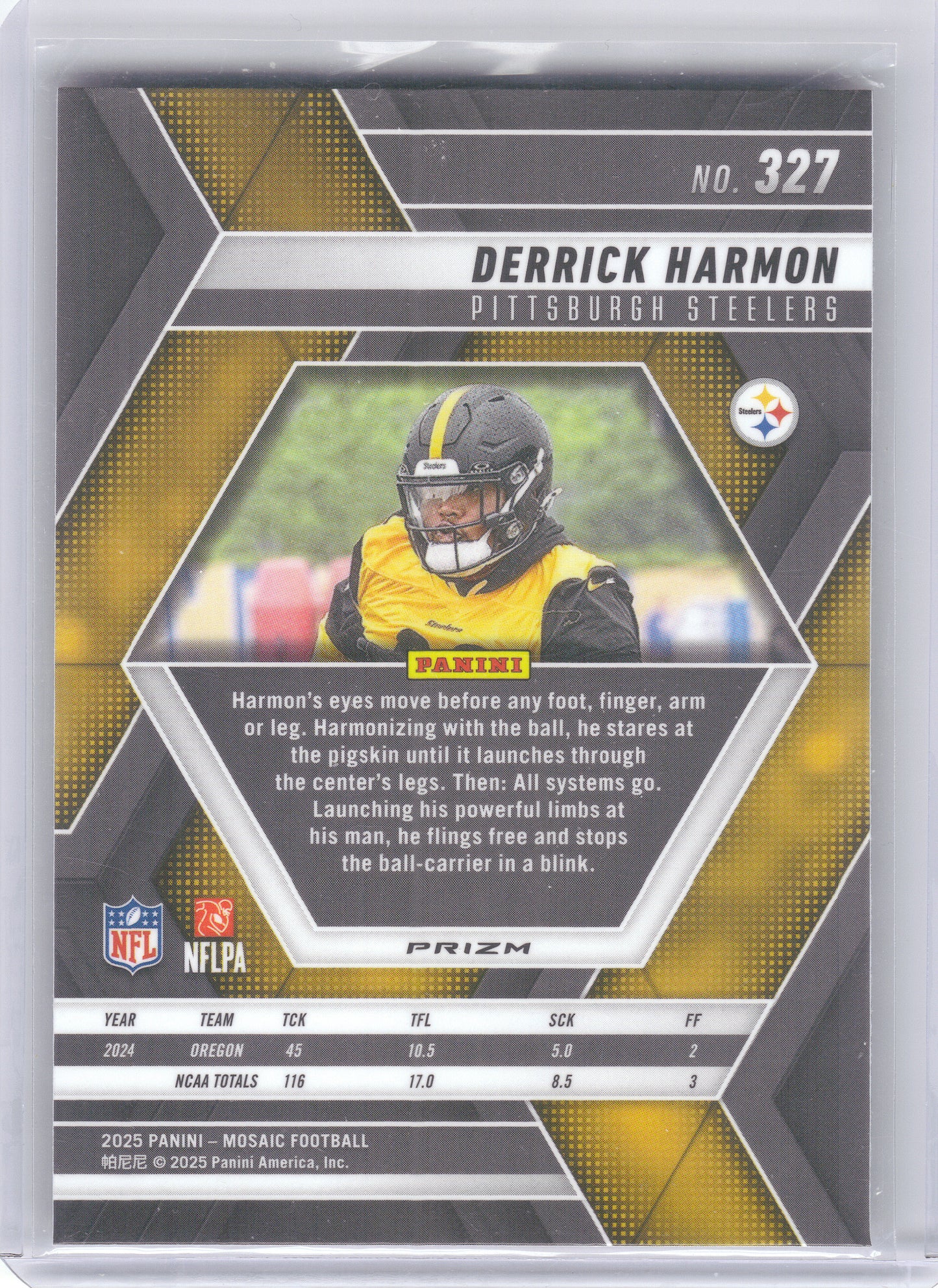 2025 Panini Mosaic #327 Derrick Harmon Mosaic Camo Pink Pittsburgh Steelers RC