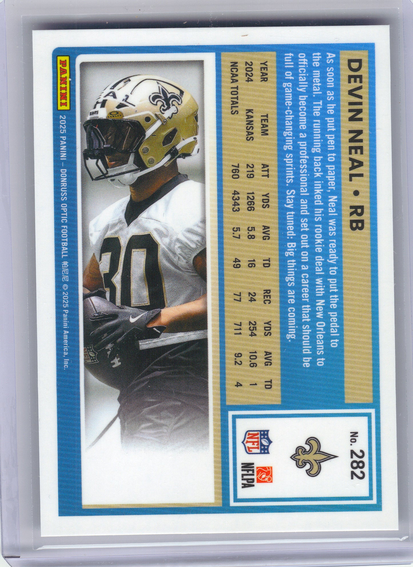 2025 Donruss Optic #282 Devin Neal Stars New Orleans Saints RC