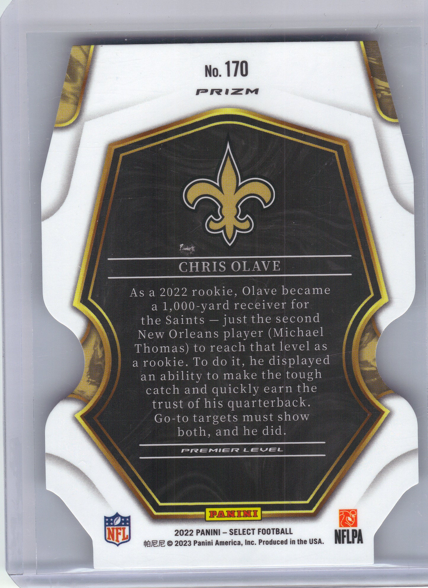 2022 Panini Select #170 Chris Olave Black and Green Prizm Die Cut New Orleans Saints RC