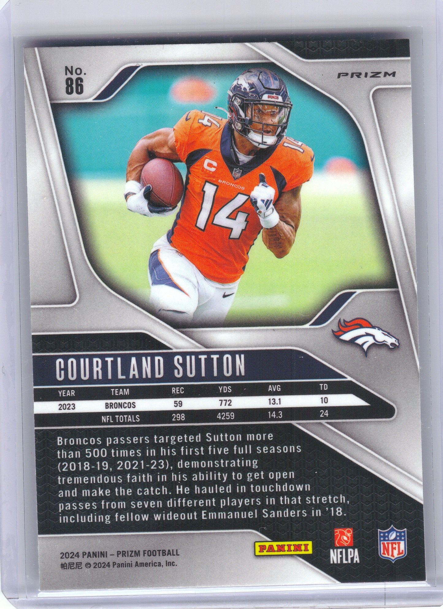 2024 Panini Prizm #86 Courtland Sutton Silver Denver Broncos