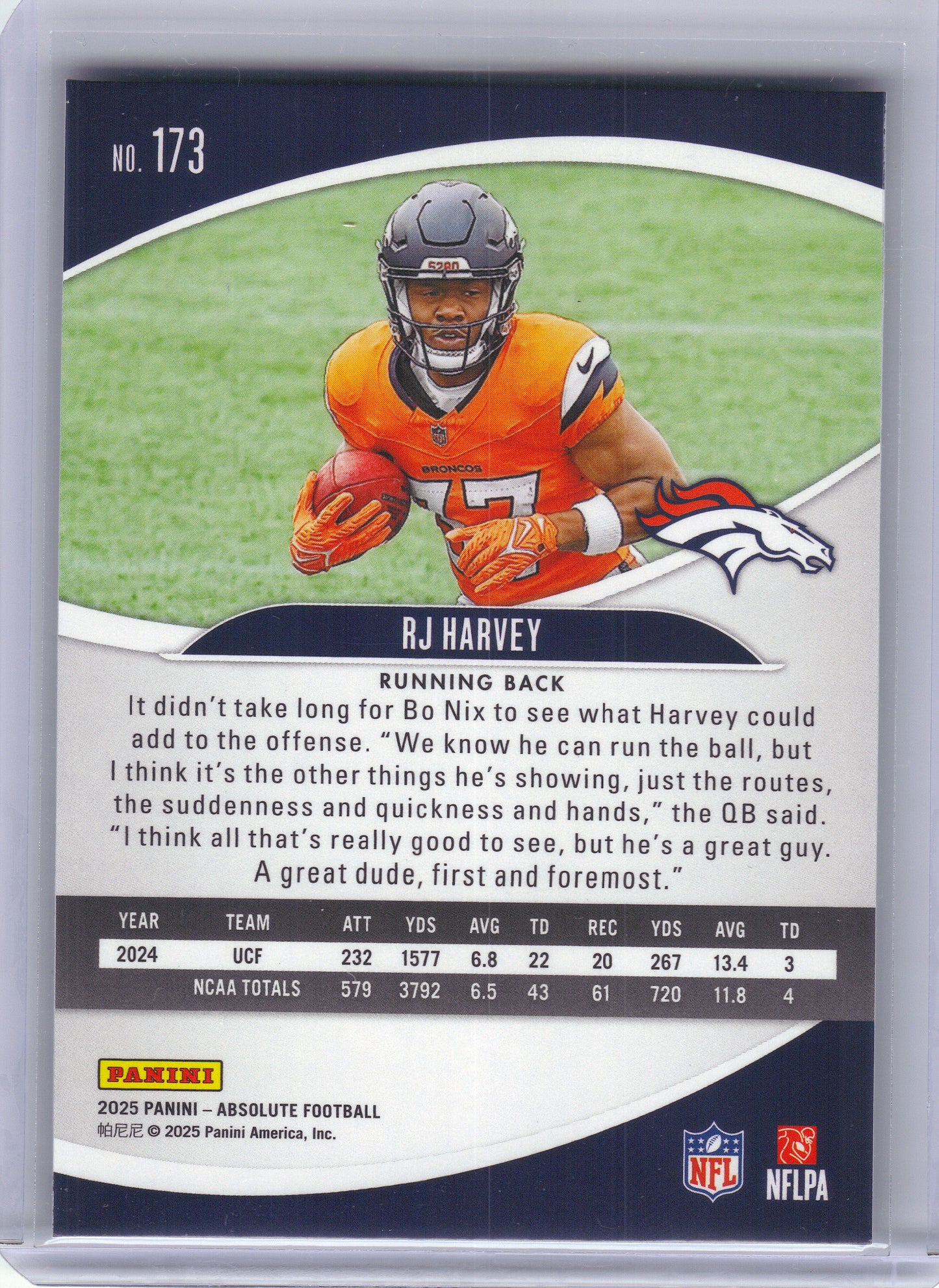2025 Panini Absolute #173 RJ Harvey Retail Denver Broncos RC