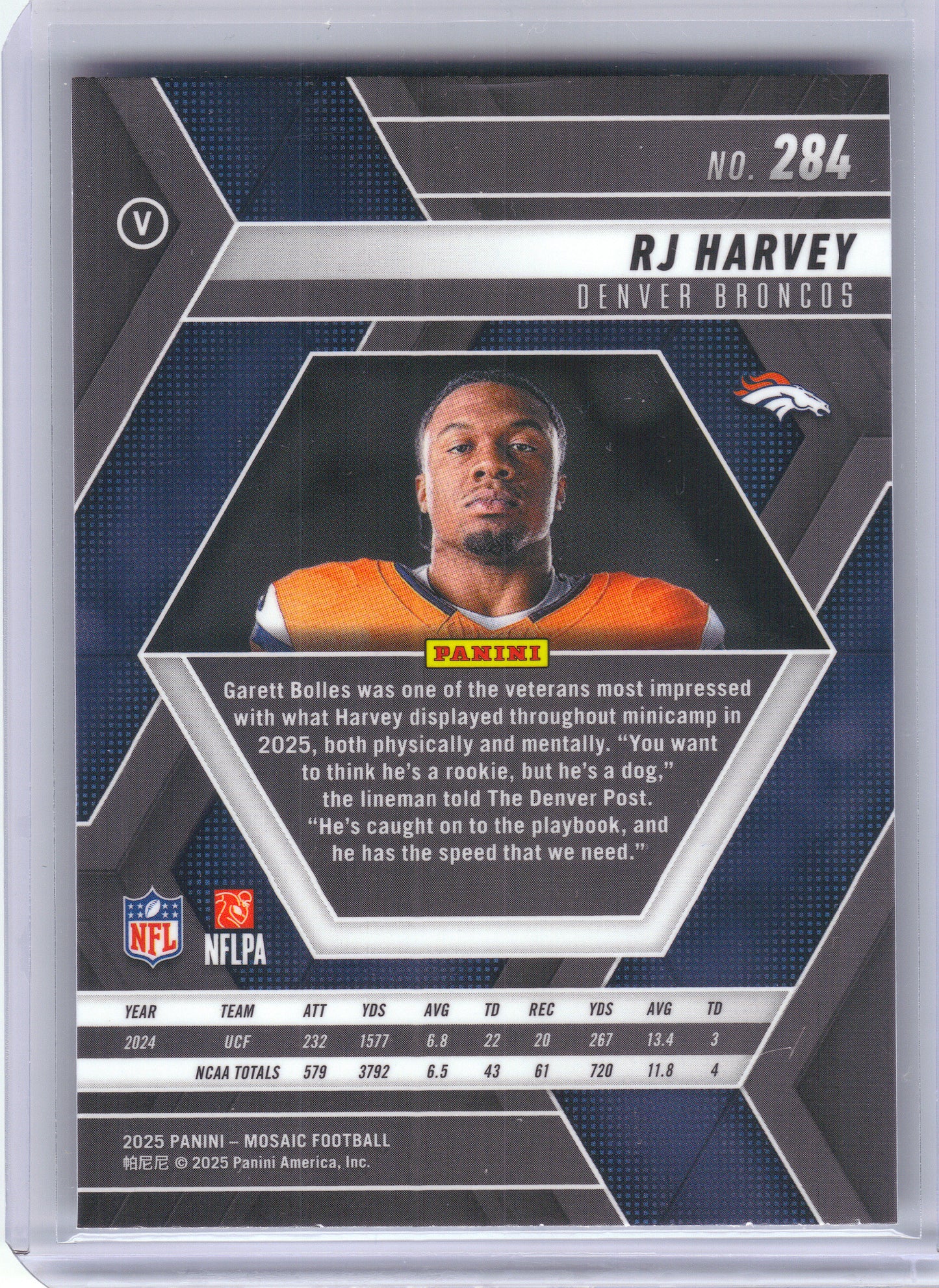 2025 Panini Mosaic #284 RJ Harvey Mosaic Variation Denver Broncos RC