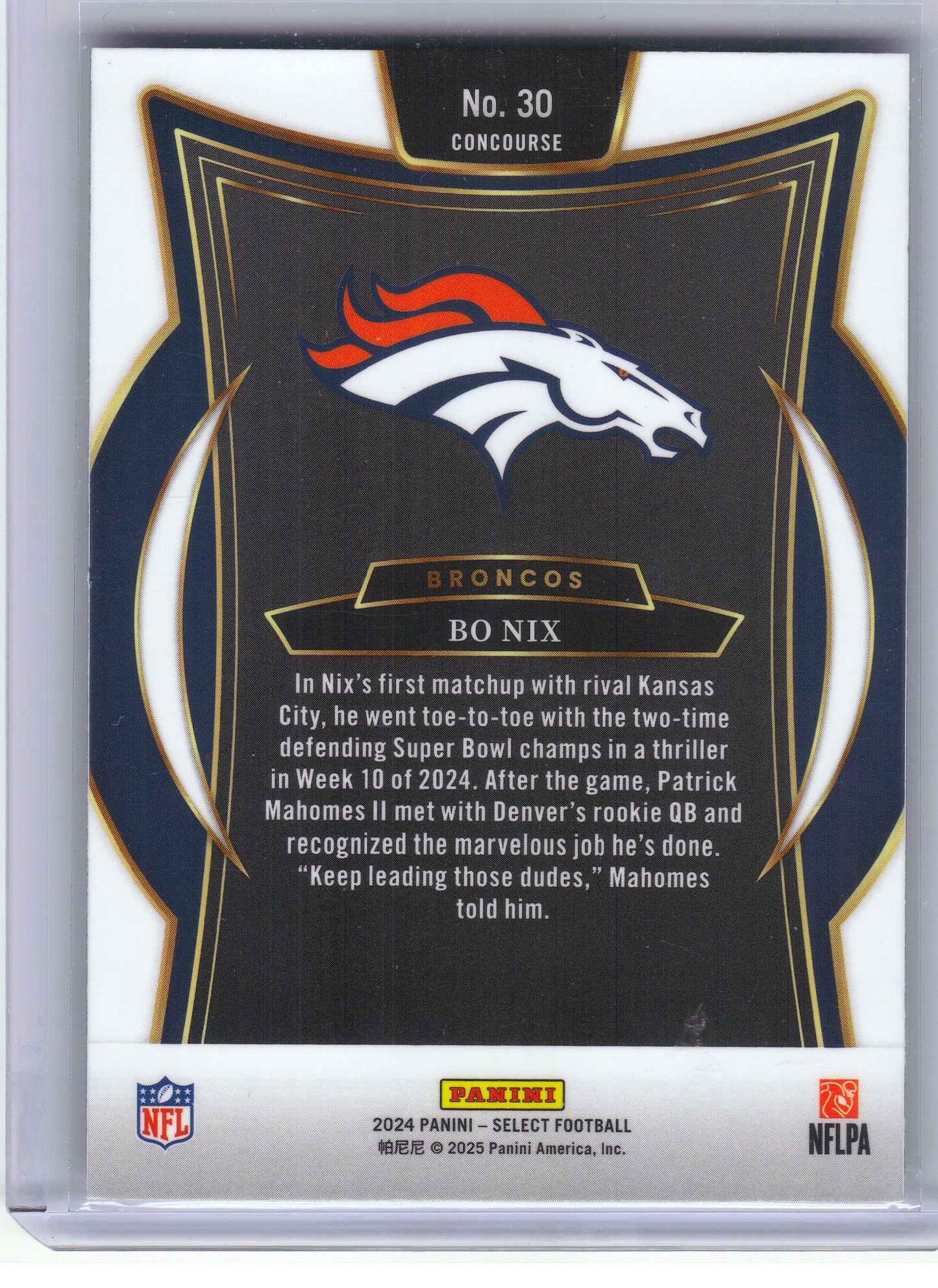 2024 Panini Select #30 Bo Nix Denver Broncos RC