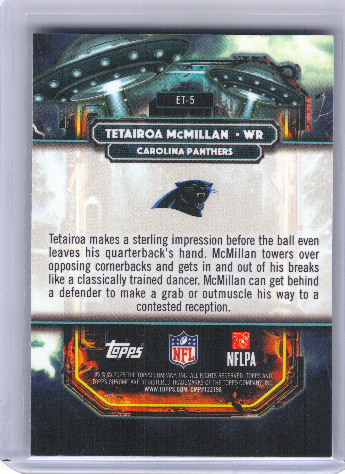 2025 Topps Chrome Cosmic #ET-5 Tetairoa McMillan Extraterrestrial Talent Carolina Panthers