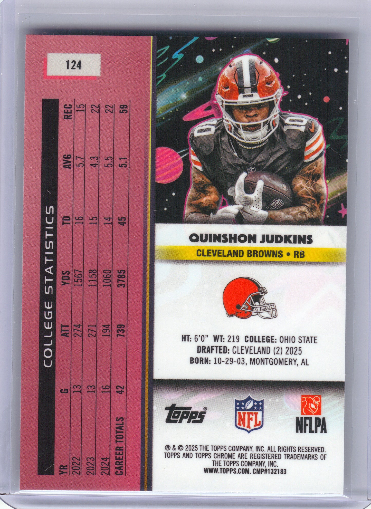 2025 Topps Chrome Cosmic #124 Quinshon Judkins Cleveland Browns RC