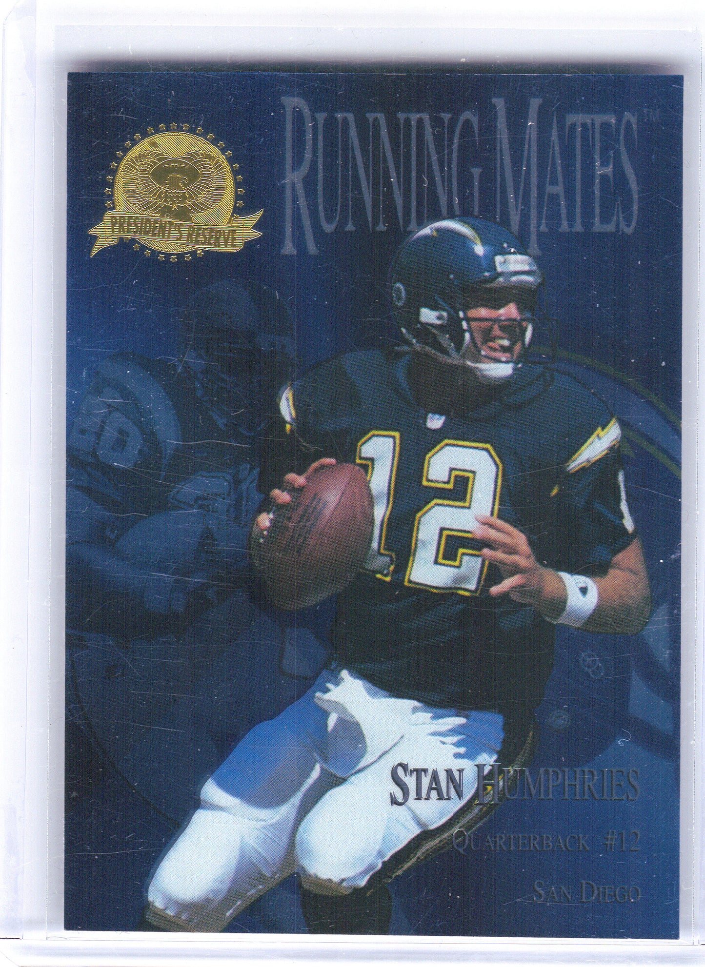 1996 Collector's Edge President's Reserve #RM4 Stan Humphries / Natrone Means Running Mates #/2000 San Diego Chargers SN