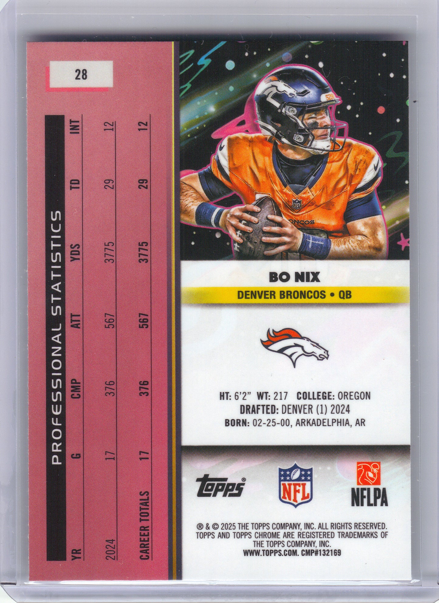 2025 Topps Chrome Cosmic #28 Bo Nix Denver Broncos