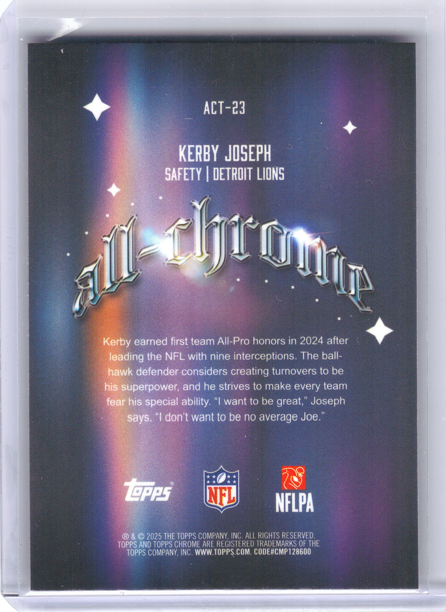 2025 Topps Chrome #ACT-23 Kerby Joseph All Chrome Team Detroit Lions