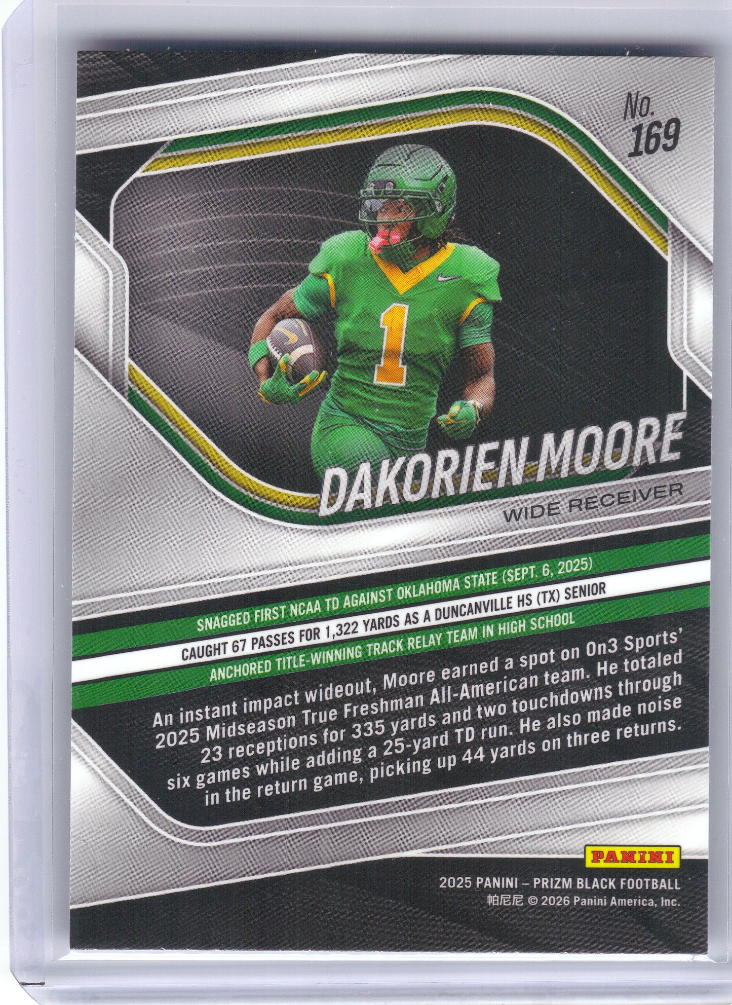 2025 Panini Prizm Black #169 Dakorien Moore Oregon Ducks