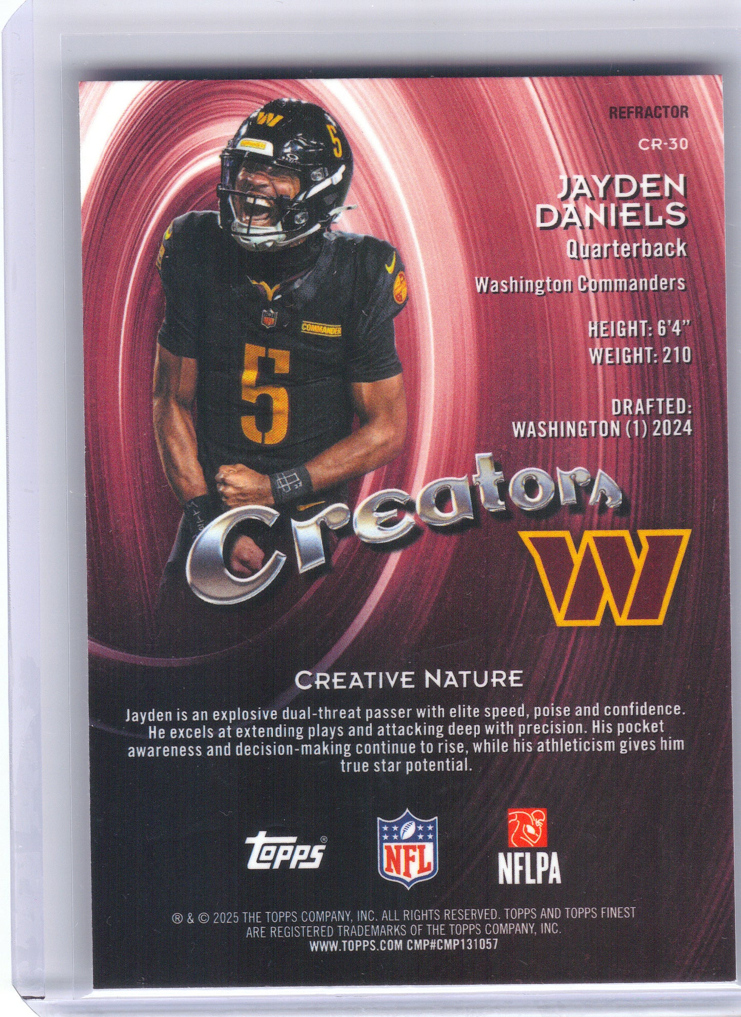 Topps Finest #CR-30 Jayden Daniels Washington Commanders Refractor