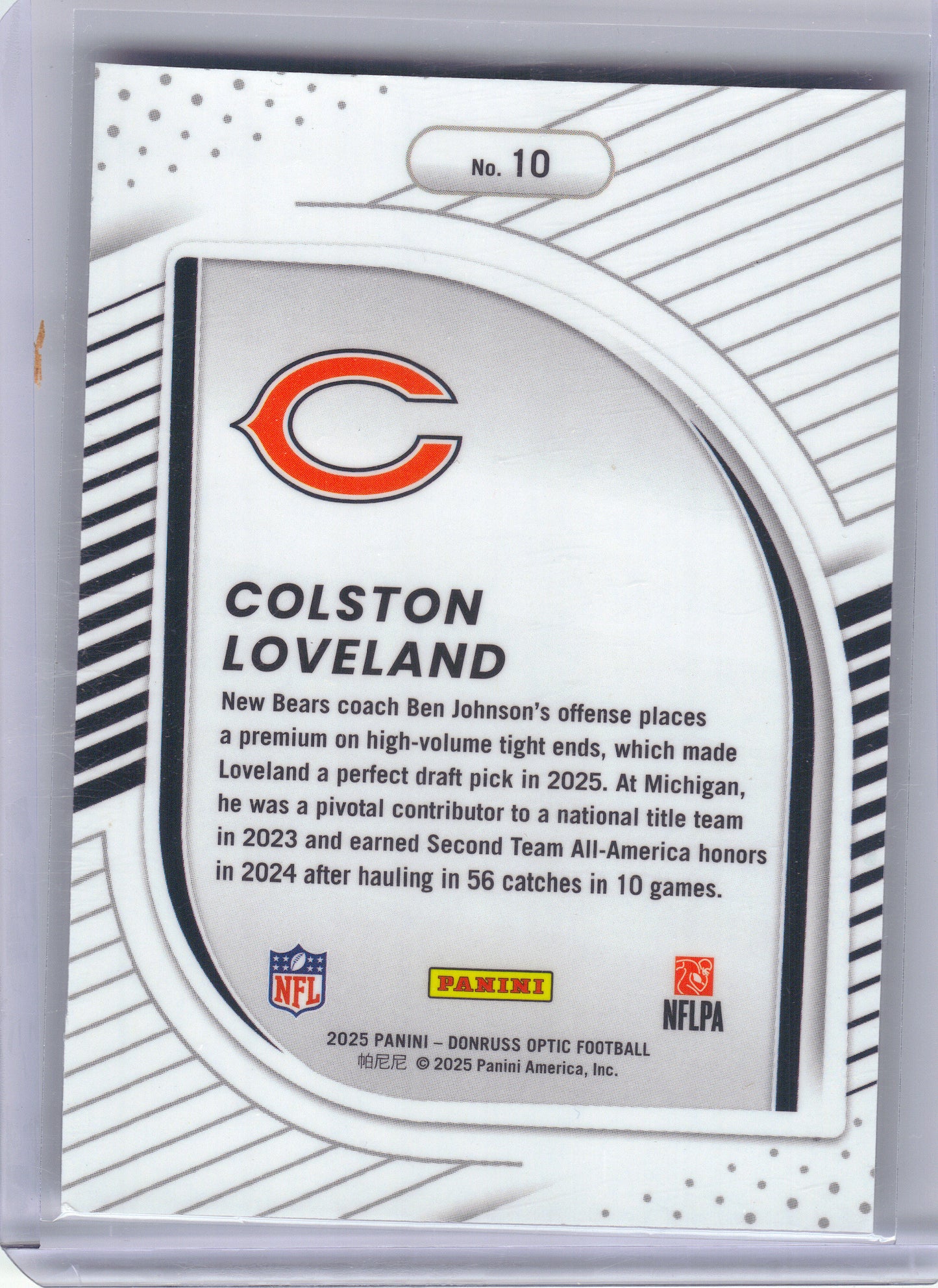 2025 Donruss Optic #10 Colston Loveland Hidden Potential Chicago Bears