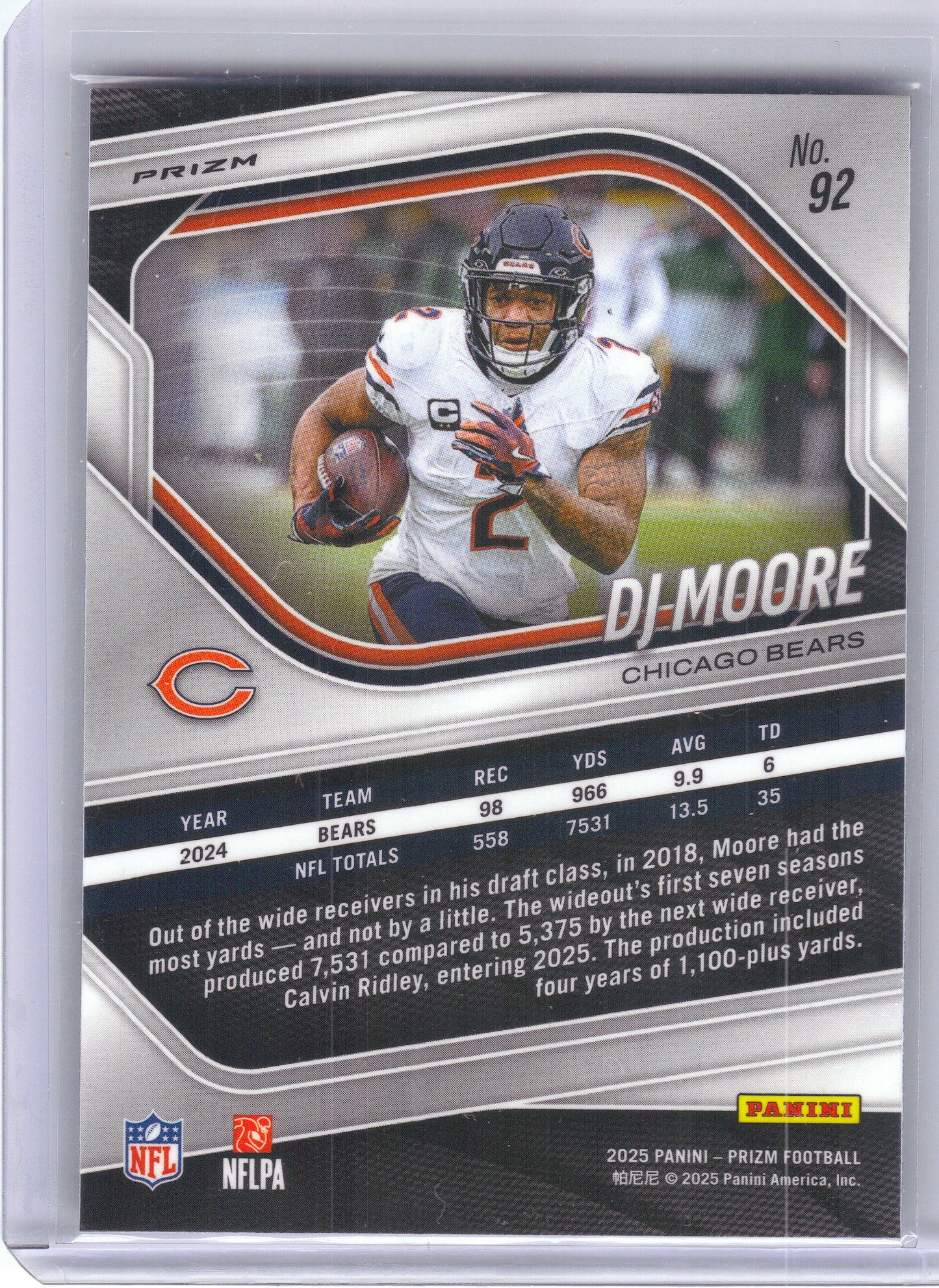 2025 Panini Prizm #92 DJ Moore Lazer Chicago Bears