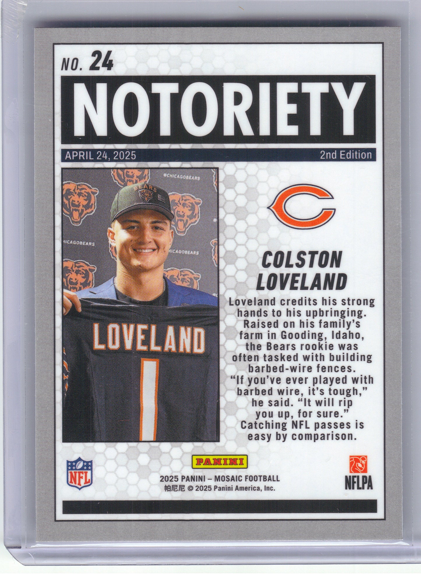 2025 Panini Mosaic #24 Colston Loveland Notoriety x Chicago Bears