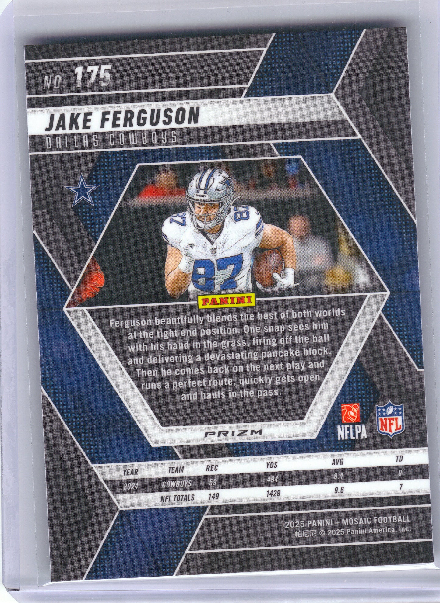 2025 Panini Mosaic #175 Jake Ferguson Mosaic Green Dallas Cowboys