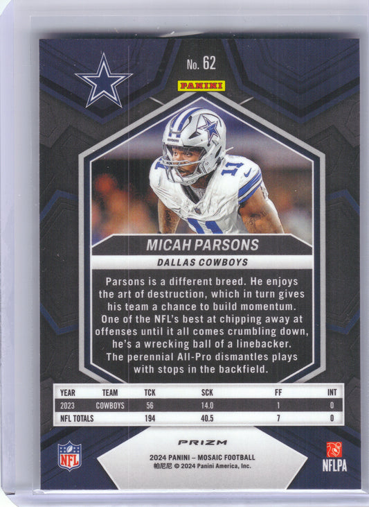 2024 Panini Mosaic #62 Micah Parsons Mosaic Dallas Cowboys