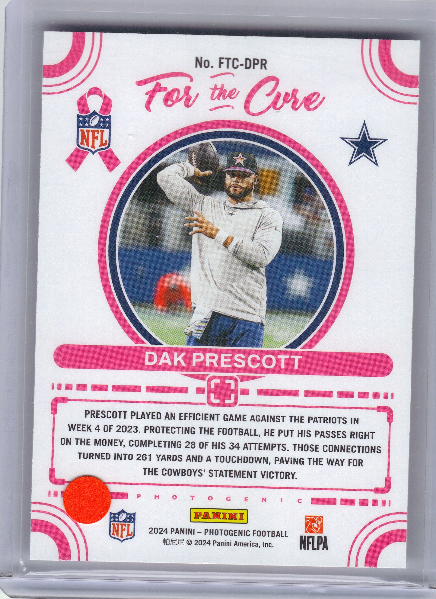 2024 Panini Photogenic #FTC-DPR Dak Prescott For the Cure Dallas Cowboys