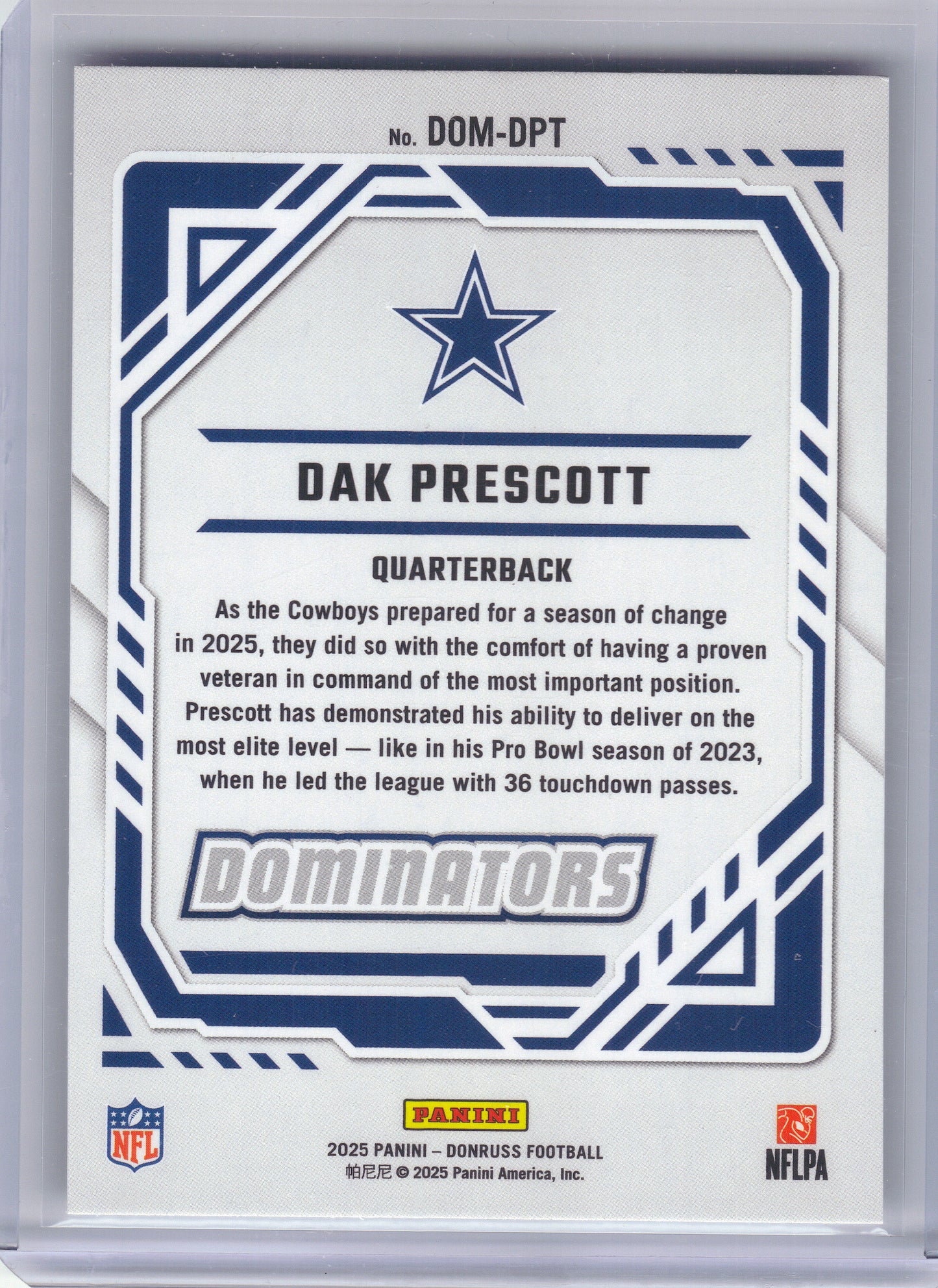 2025 Donruss #DOM-DPT Dak Prescott Dominators x Dallas Cowboys