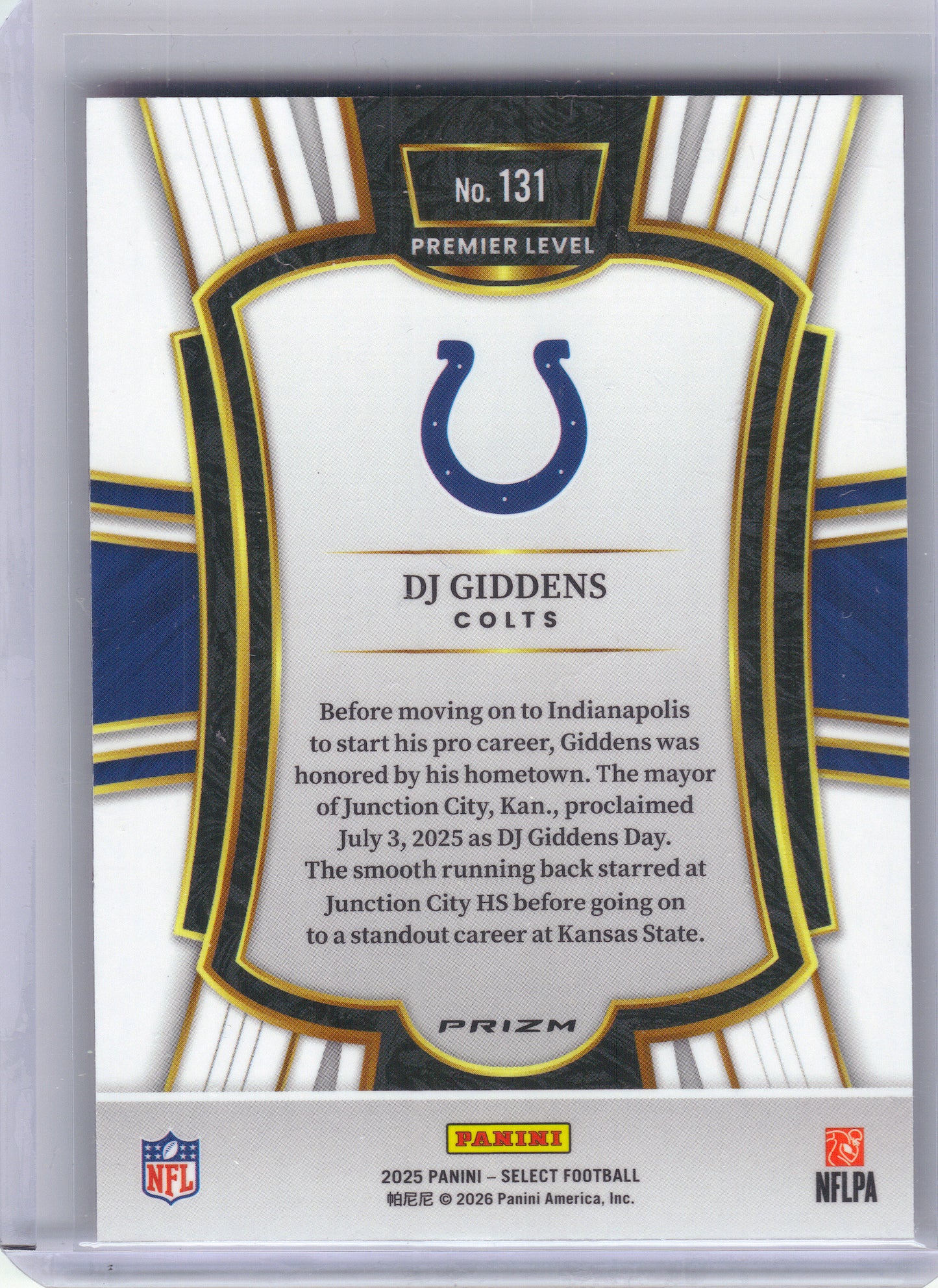 2025 Panini Select #131 DJ Giddens Pink Prizm Shock Indianapolis Colts RC