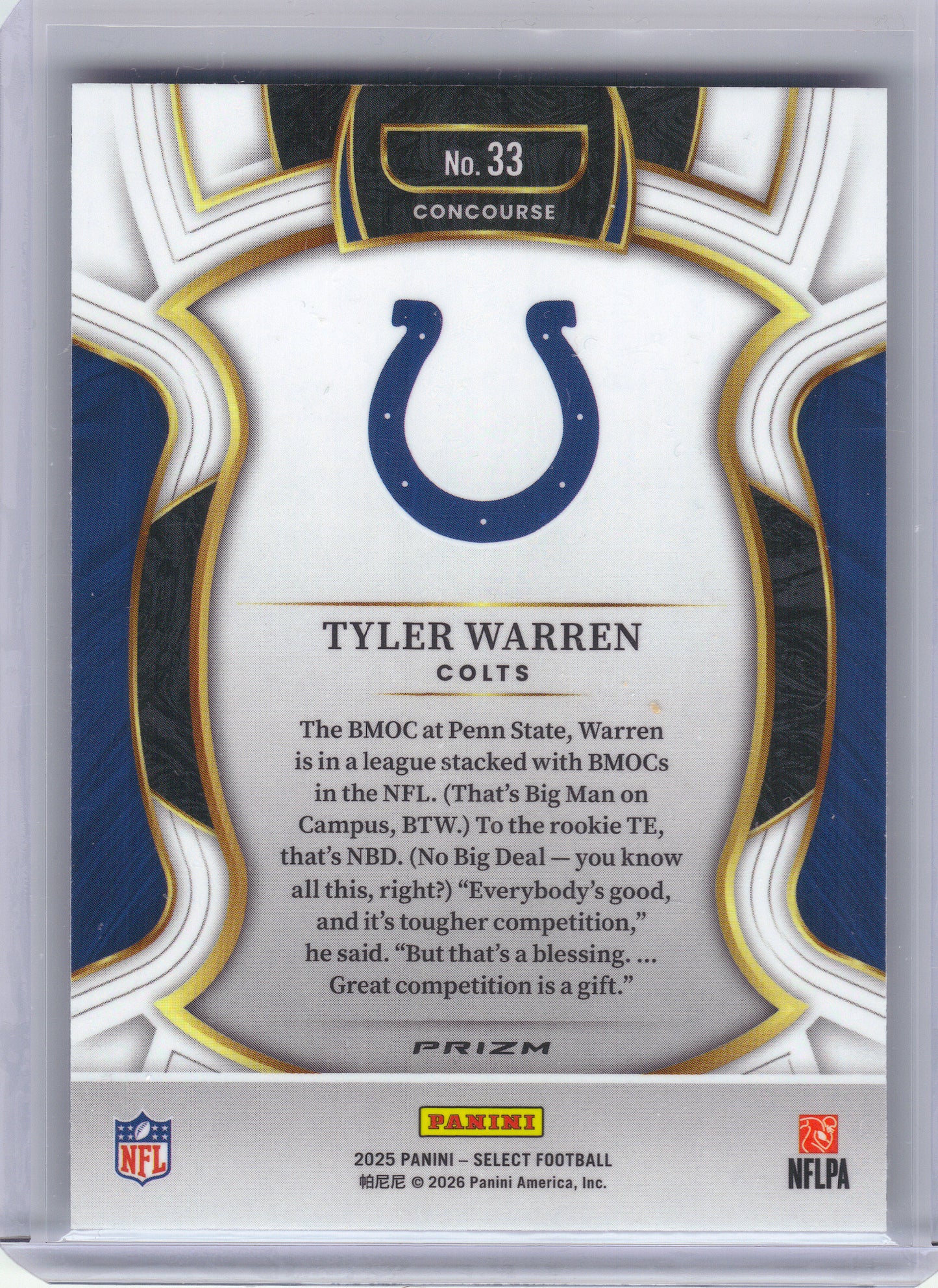 2025 Panini Select #33 Tyler Warren Silver Prizm Indianapolis Colts