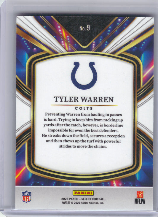2025 Panini Select #9 Tyler Warren Select Future Indianapolis Colts