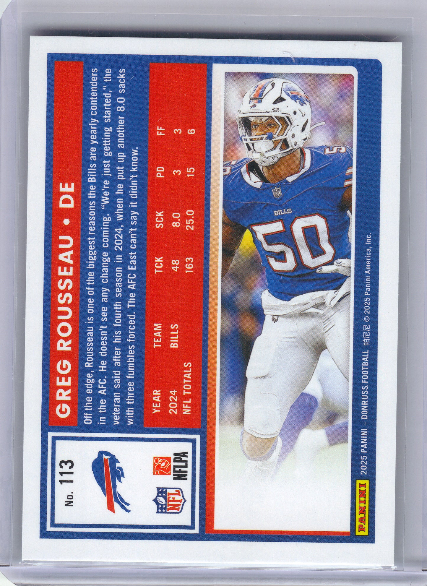 2025 Donruss #113 Greg Rousseau Press Proofs Green Buffalo Bills