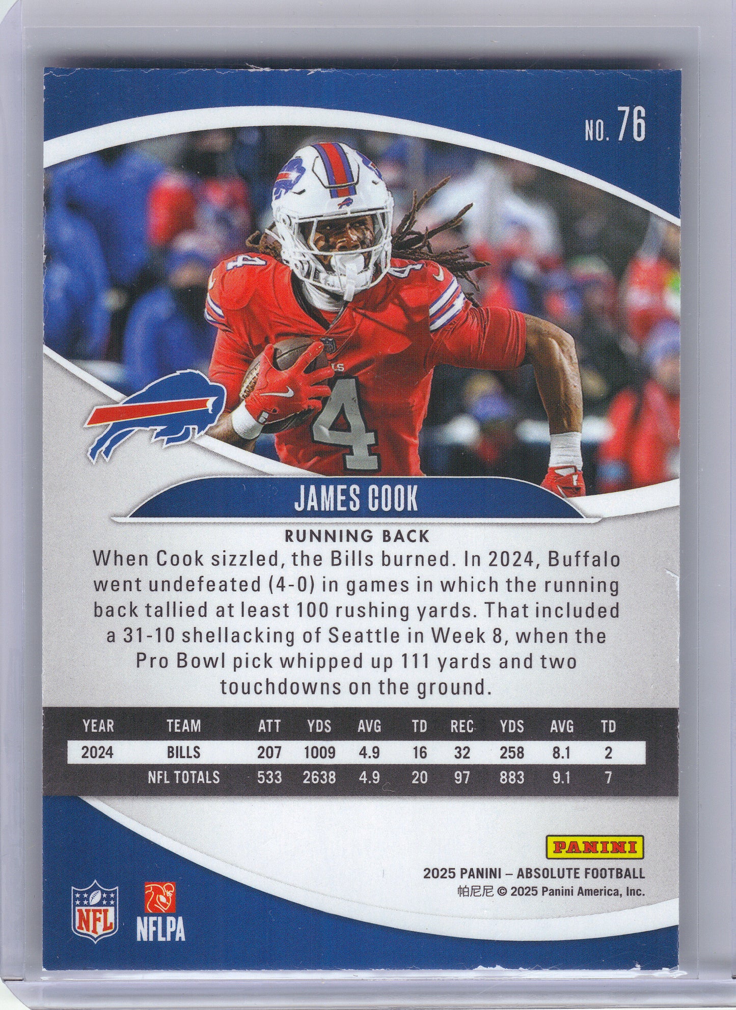 2025 Panini Absolute #76 James Cook Green Buffalo Bills
