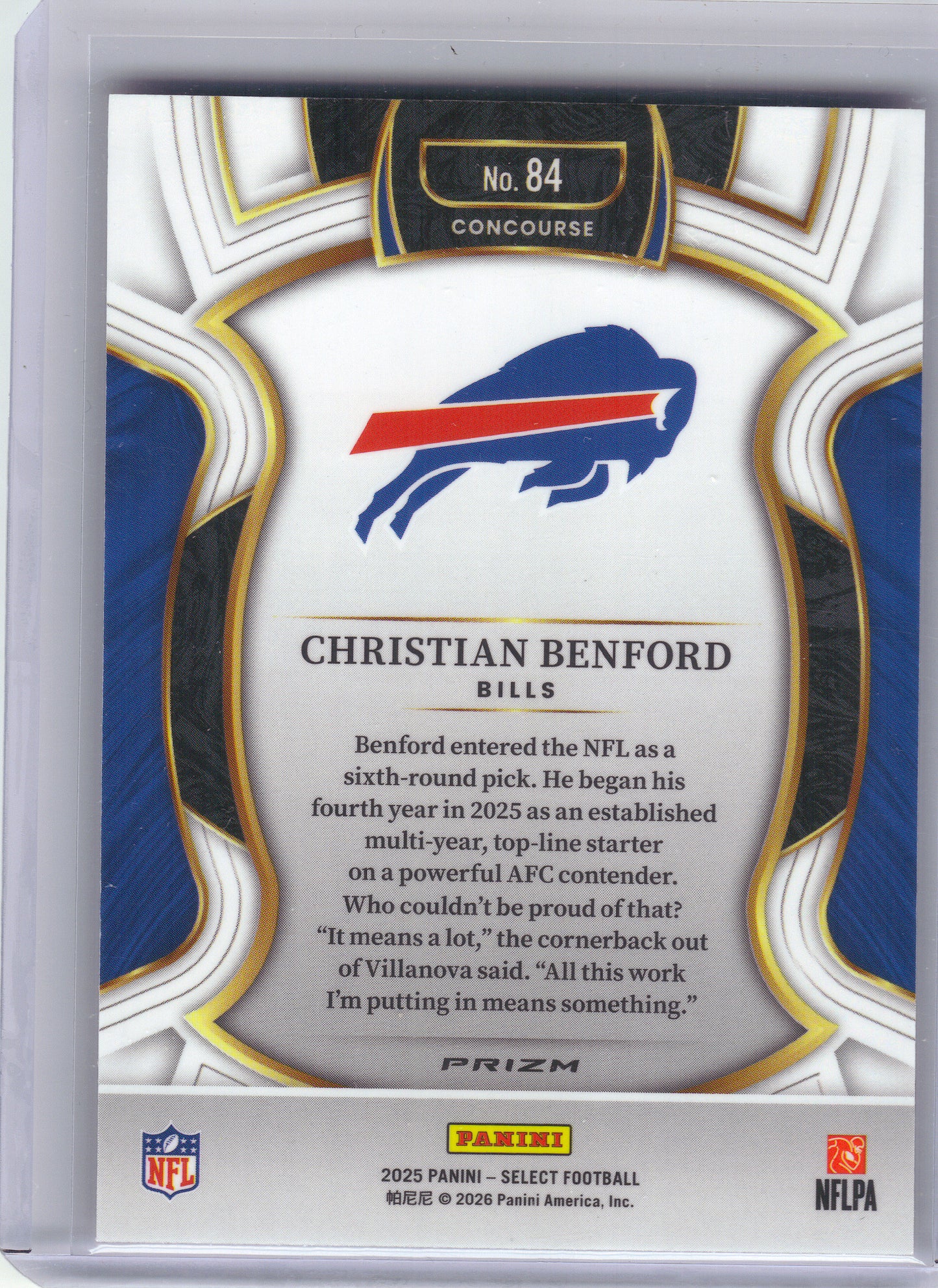 2025 Panini Select #84 Christian Benford Pink Prizm Shock Buffalo Bills