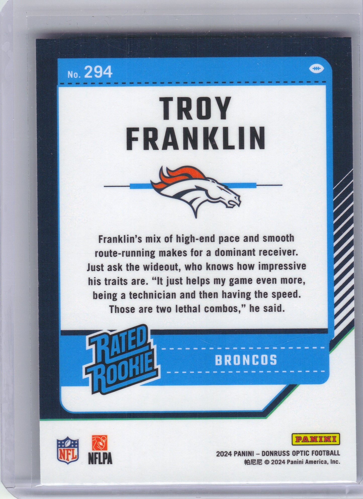 2024 Donruss Optic #294 Troy Franklin Denver Broncos RC