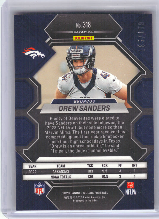 2023 Panini Mosaic #318 Drew Sanders Orange Mosaic #/199 Denver Broncos SN,RC
