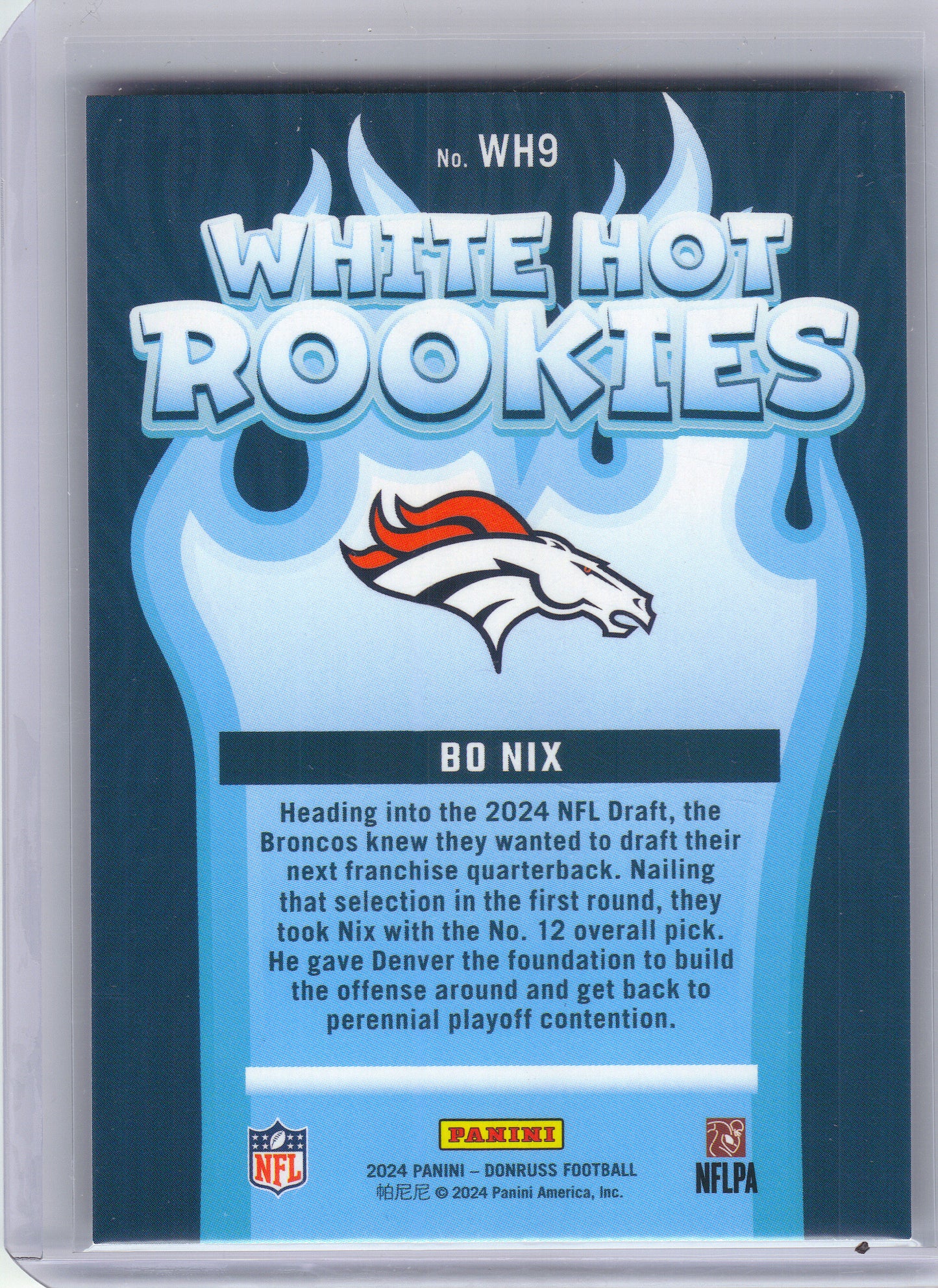 2024 Donruss #WH9 Bo Nix White Hot Rookies Denver Broncos
