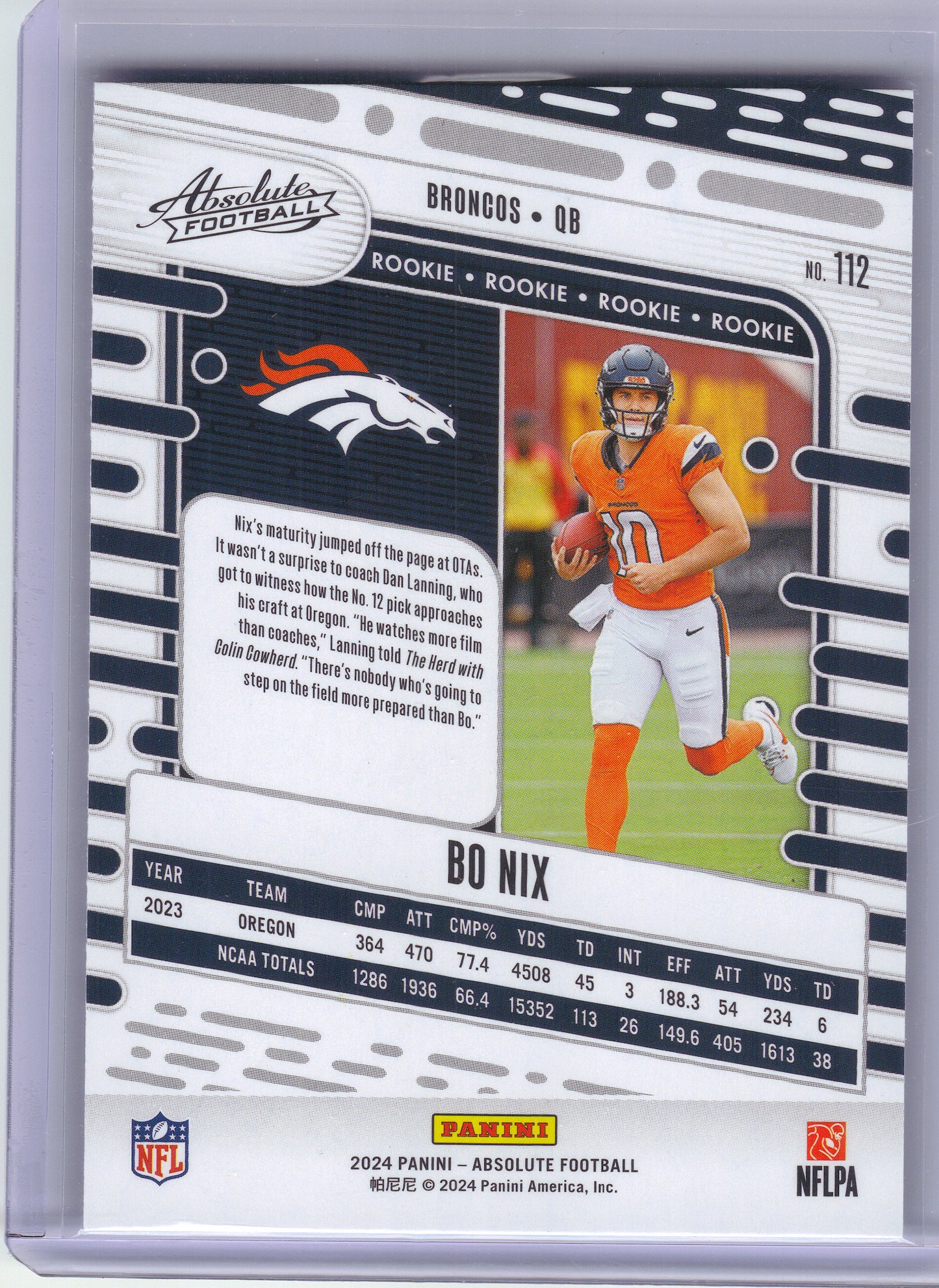 2024 Panini Absolute #112 Bo Nix Retail Denver Broncos RC