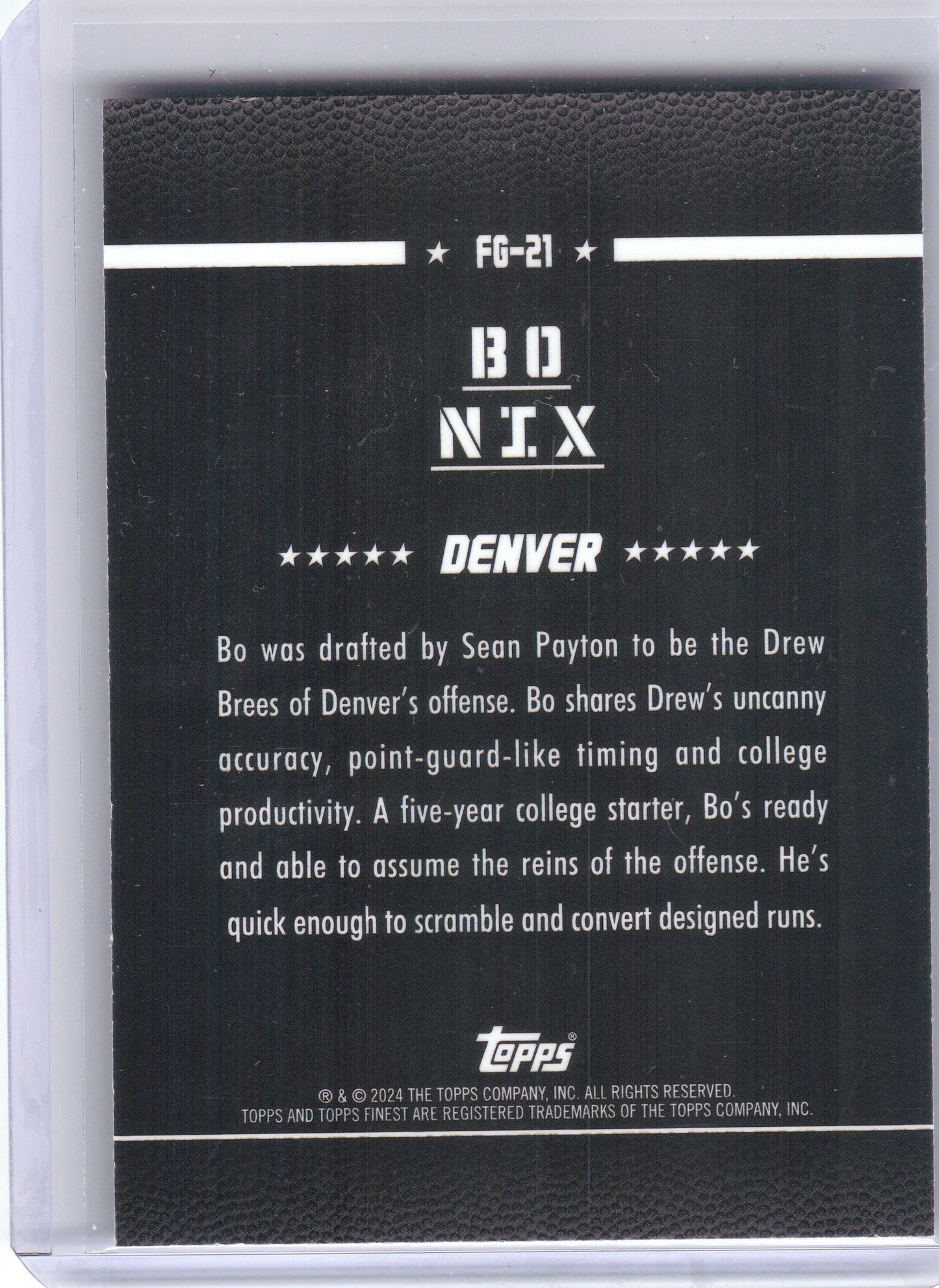 2024 Finest #FG-21 Bo Nix Field Generals Checkerboard Refractor Denver Broncos