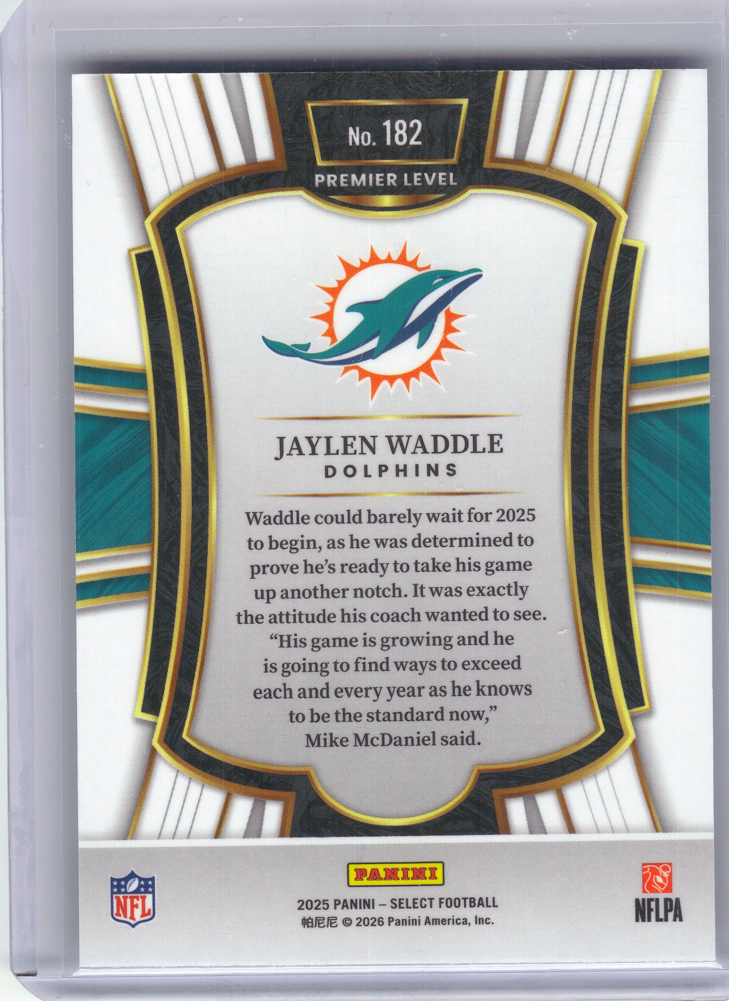 2025 Panini Select #182 Jaylen Waddle Miami Dolphins