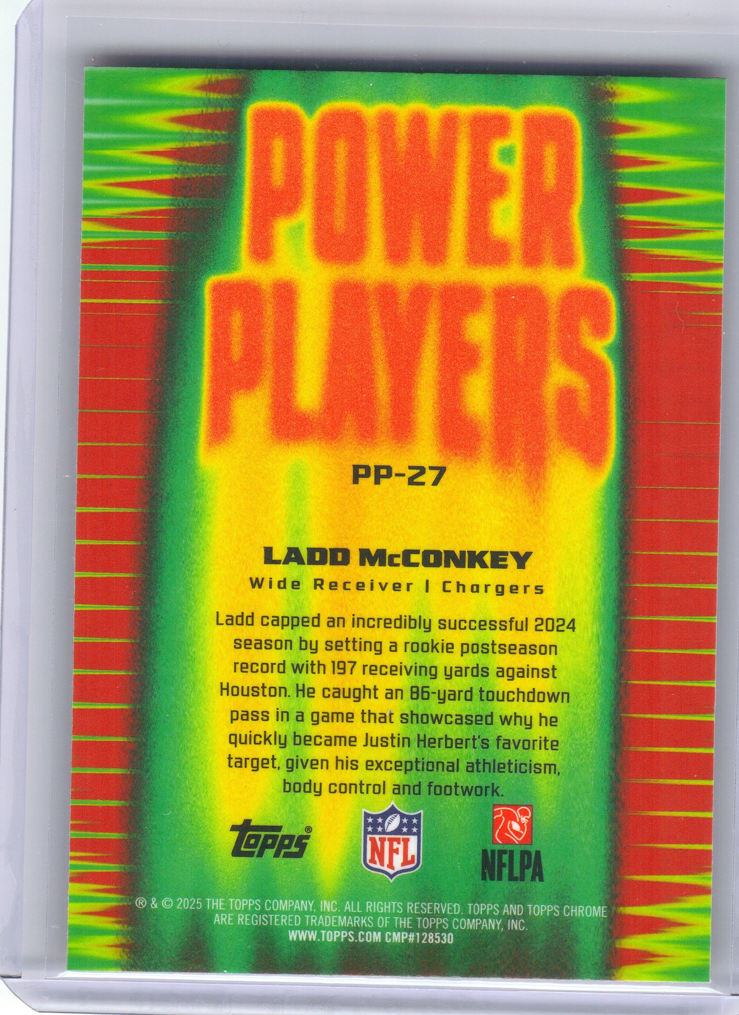 2025 Topps Chrome #PP-27 Ladd McConkey Power Players X-Fractor Los Angeles Chargers