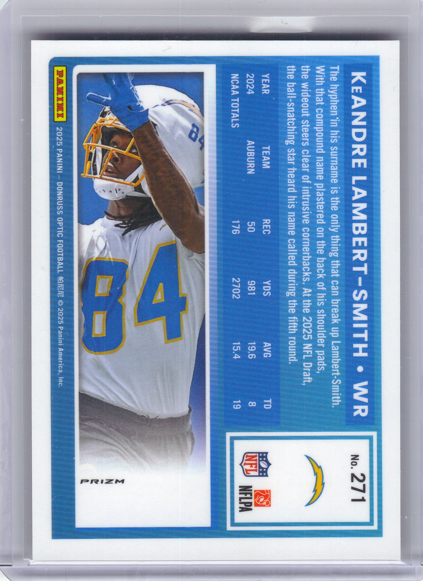 2025 Donruss Optic #271 KeAndre Lambert-Smith Red Stars Los Angeles Chargers RC