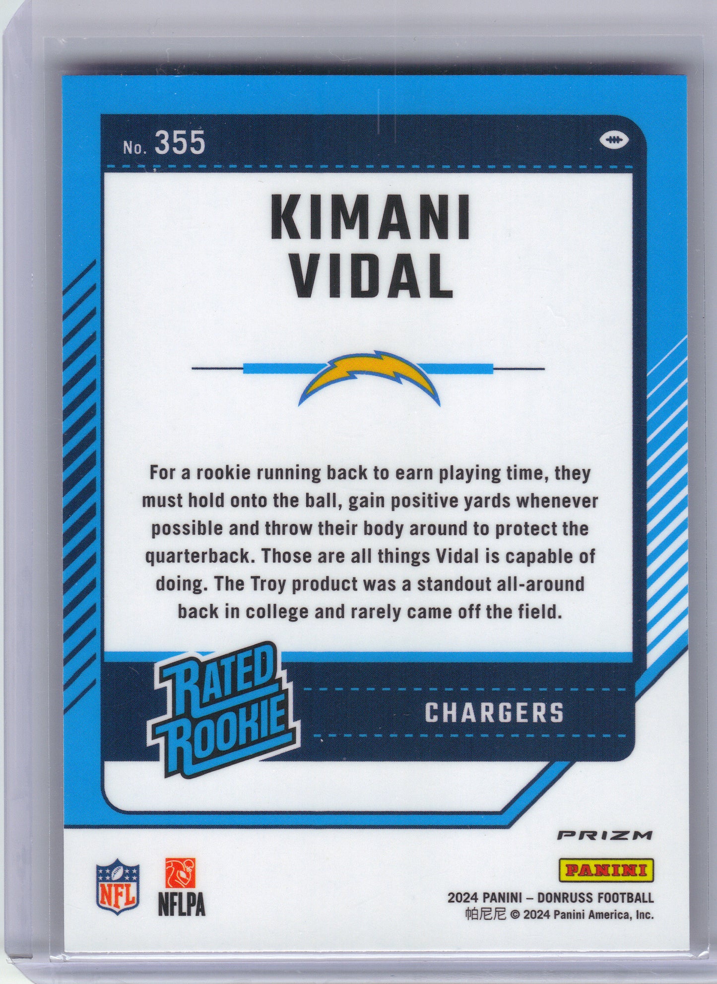 2024 Donruss #355 Kimani Vidal Optic Rated Rookies Preview Pink Los Angeles Chargers RC
