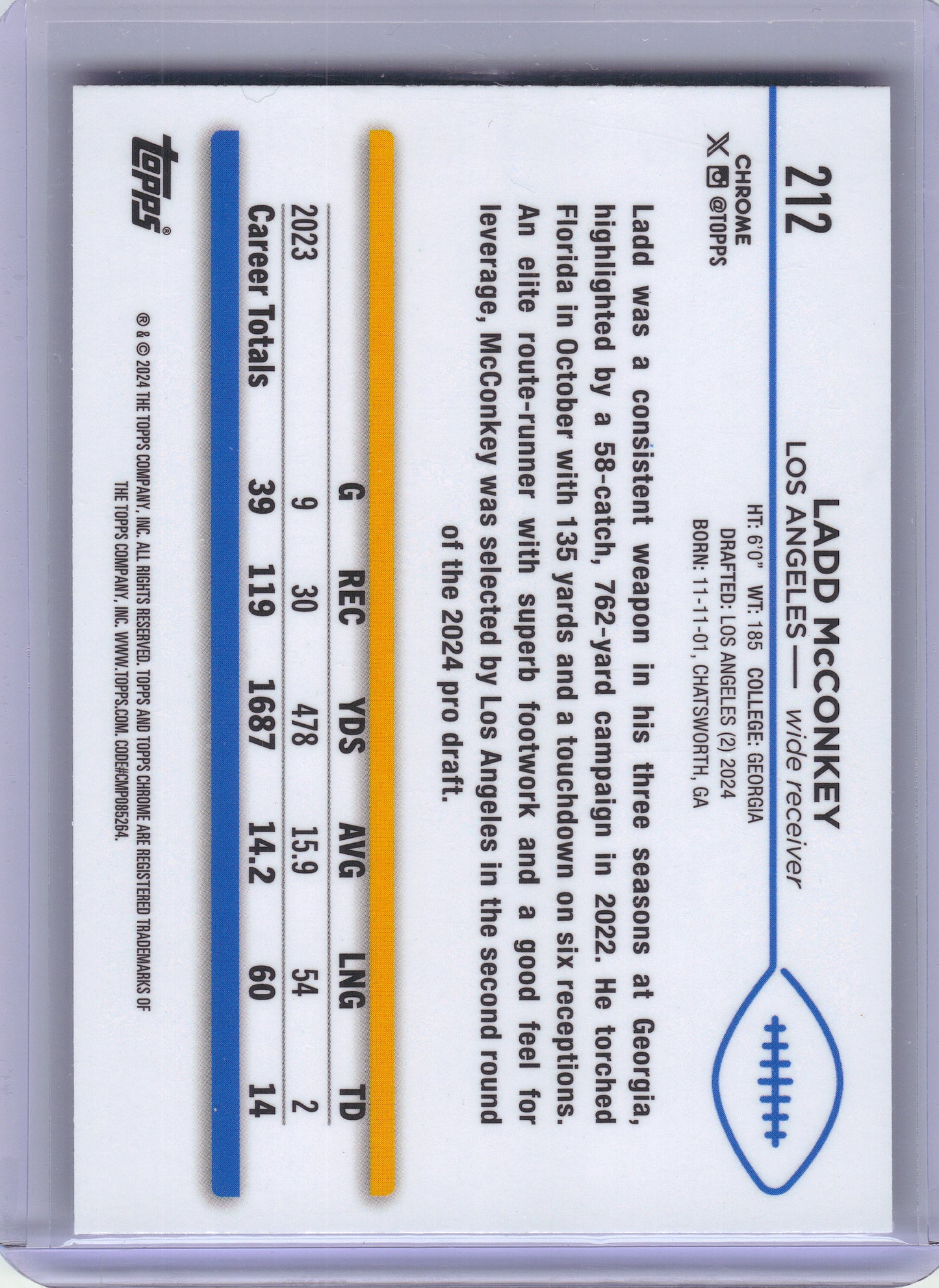 2024 Topps Chrome #212 Ladd McConkey Los Angeles Chargers RC