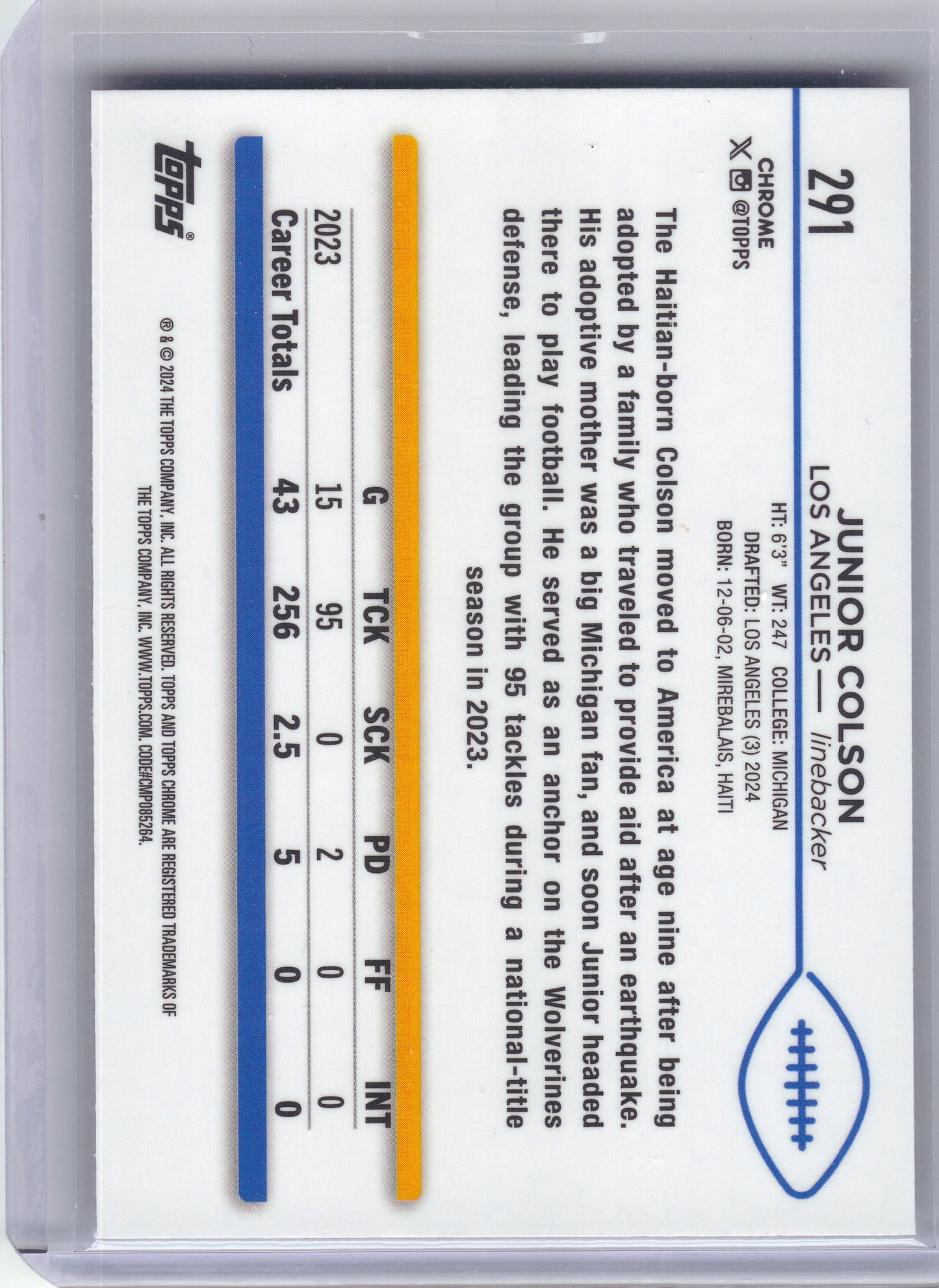 2024 Topps Chrome #291 Junior Colson X-Fractor Los Angeles Chargers RC