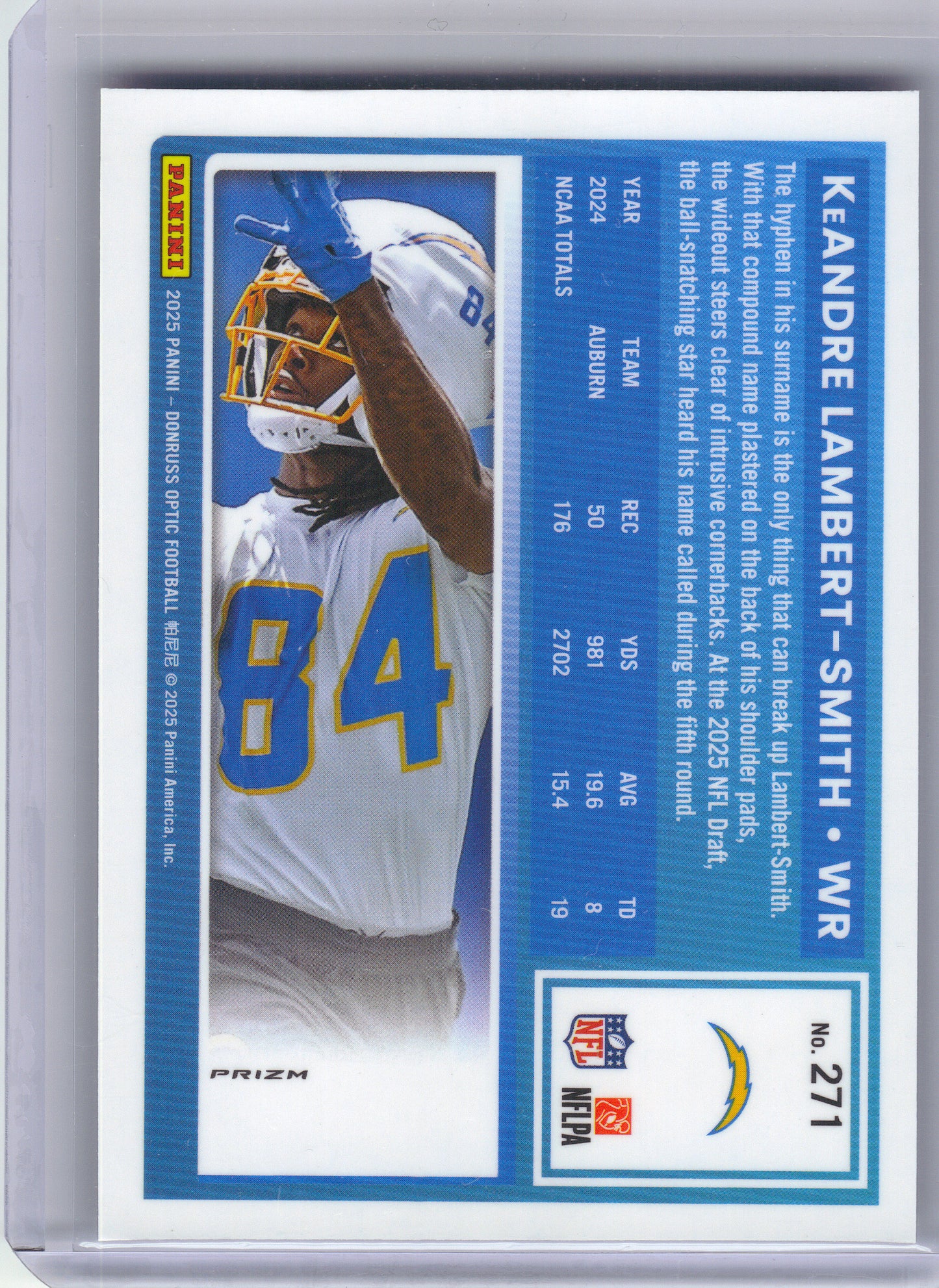 2025 Donruss Optic #271 KeAndre Lambert-Smith Blue Hyper Los Angeles Chargers RC