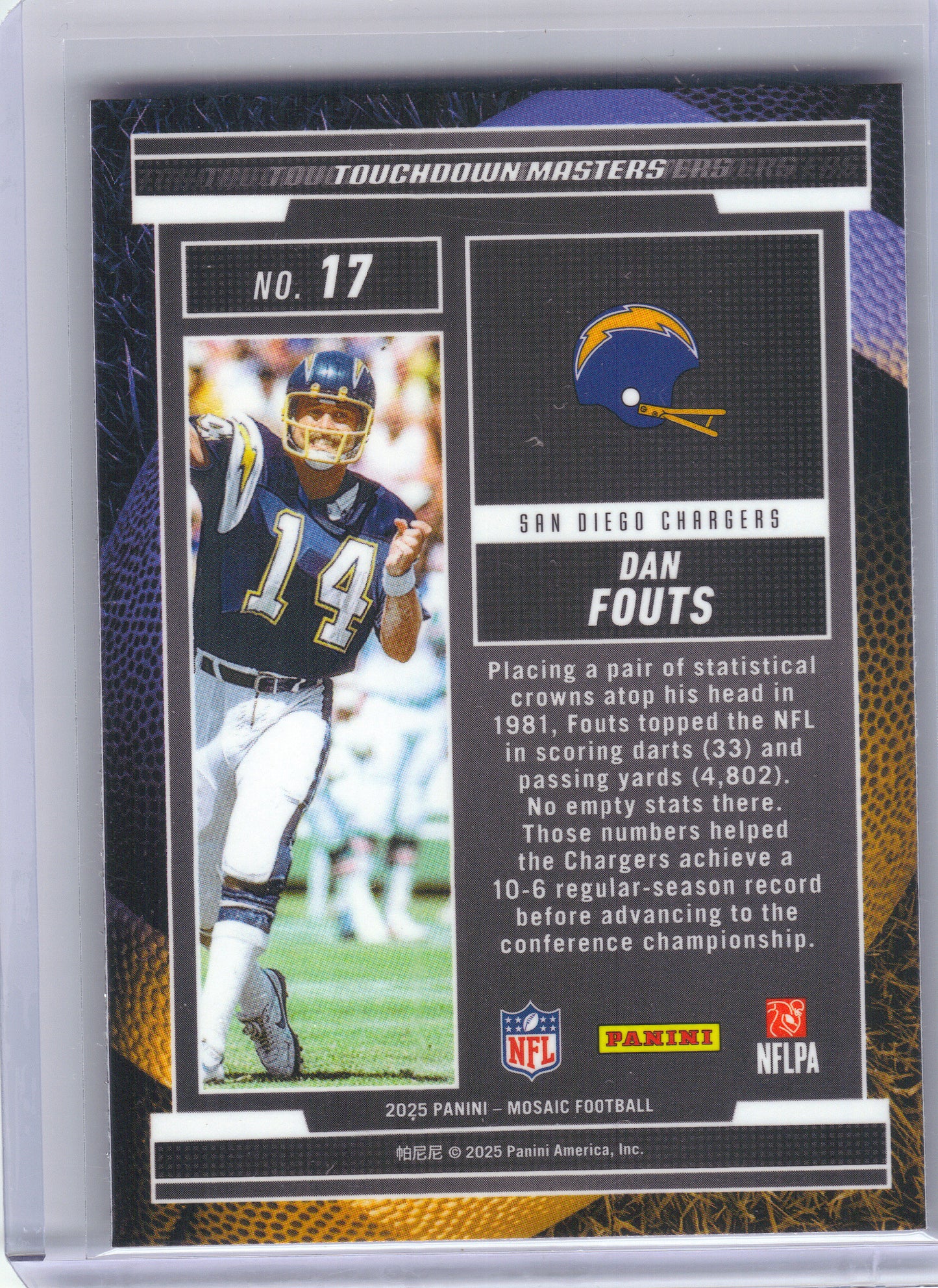 2025 Panini Mosaic #17 Dan Fouts Touchdown Masters San Diego Chargers