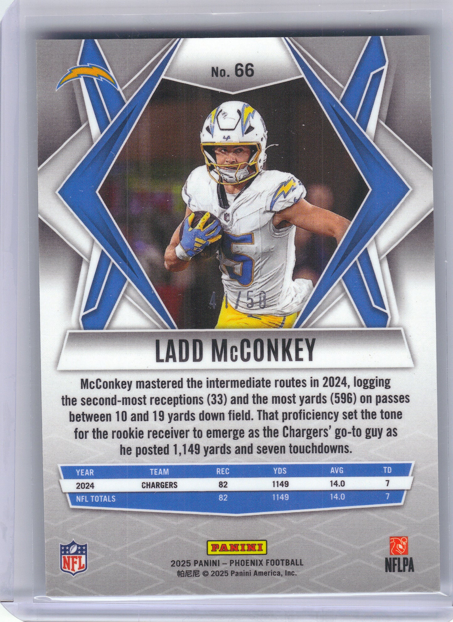 2025 Panini Phoenix #66 Ladd McConkey Teal Mojo Prizm #/50 Los Angeles Chargers SN