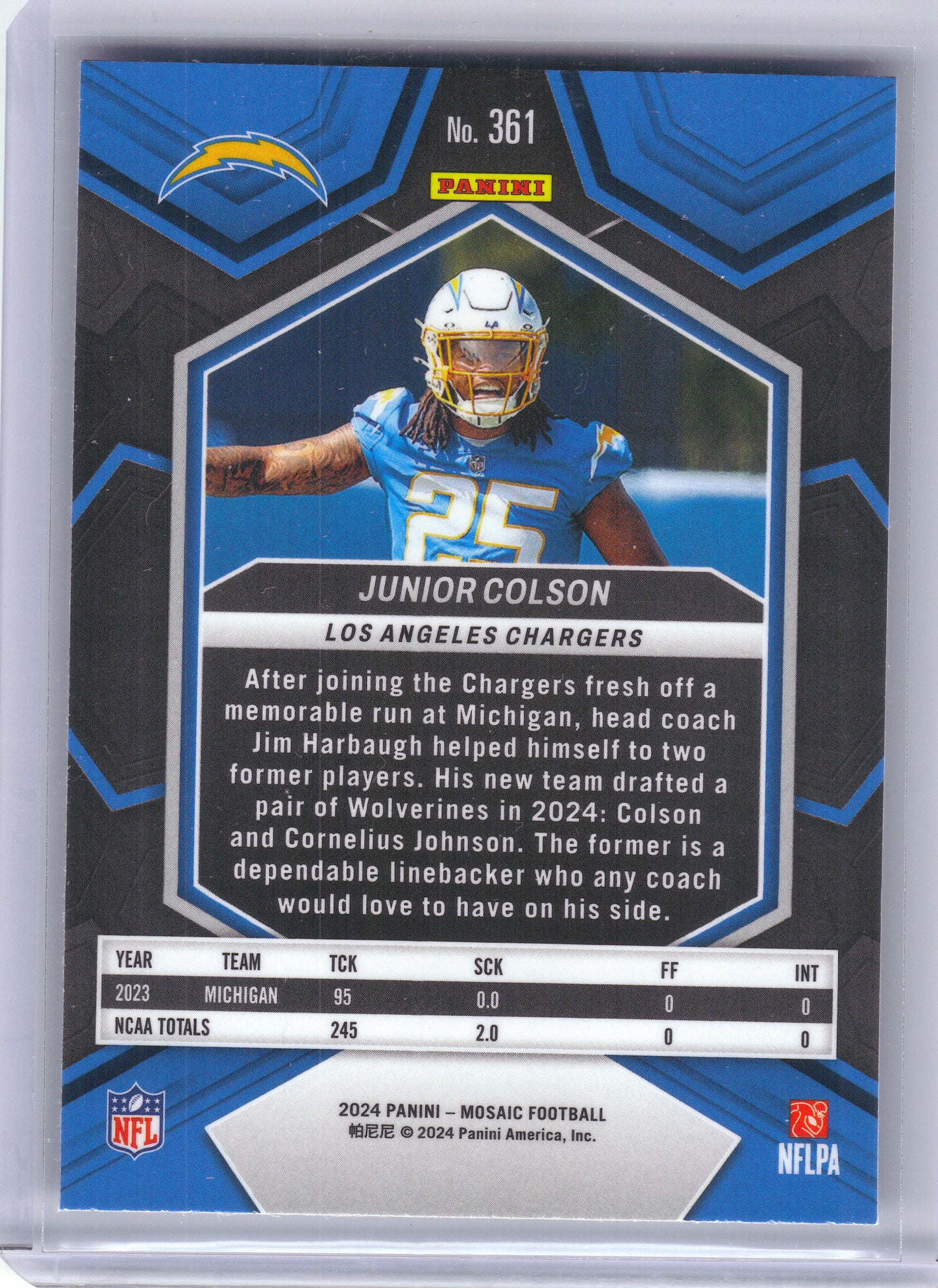 2024 Panini Mosaic #361 Junior Colson Los Angeles Chargers RC