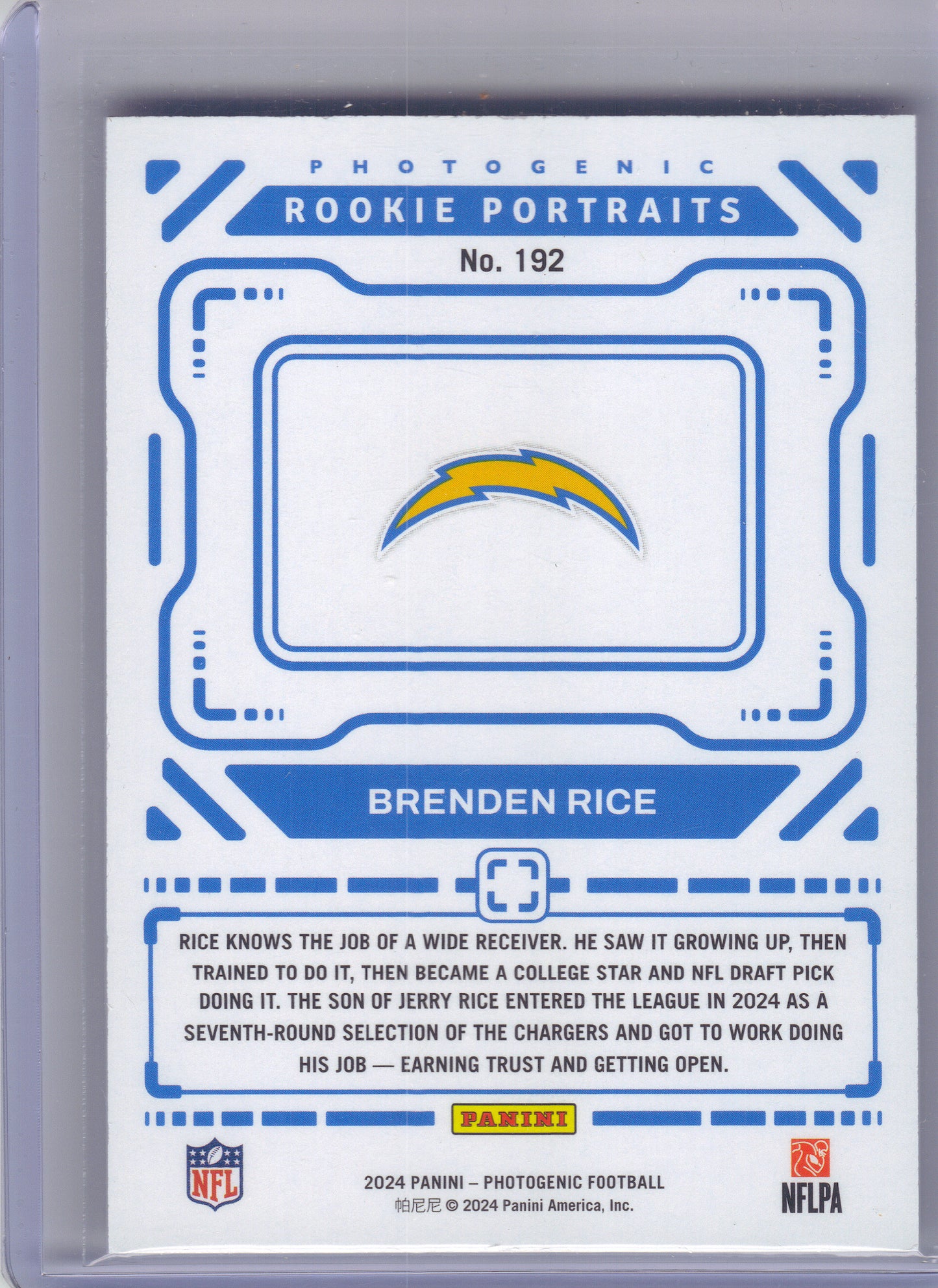 2024 Panini Photogenic #192 Brenden Rice Silver #/150 Los Angeles Chargers SN,RC