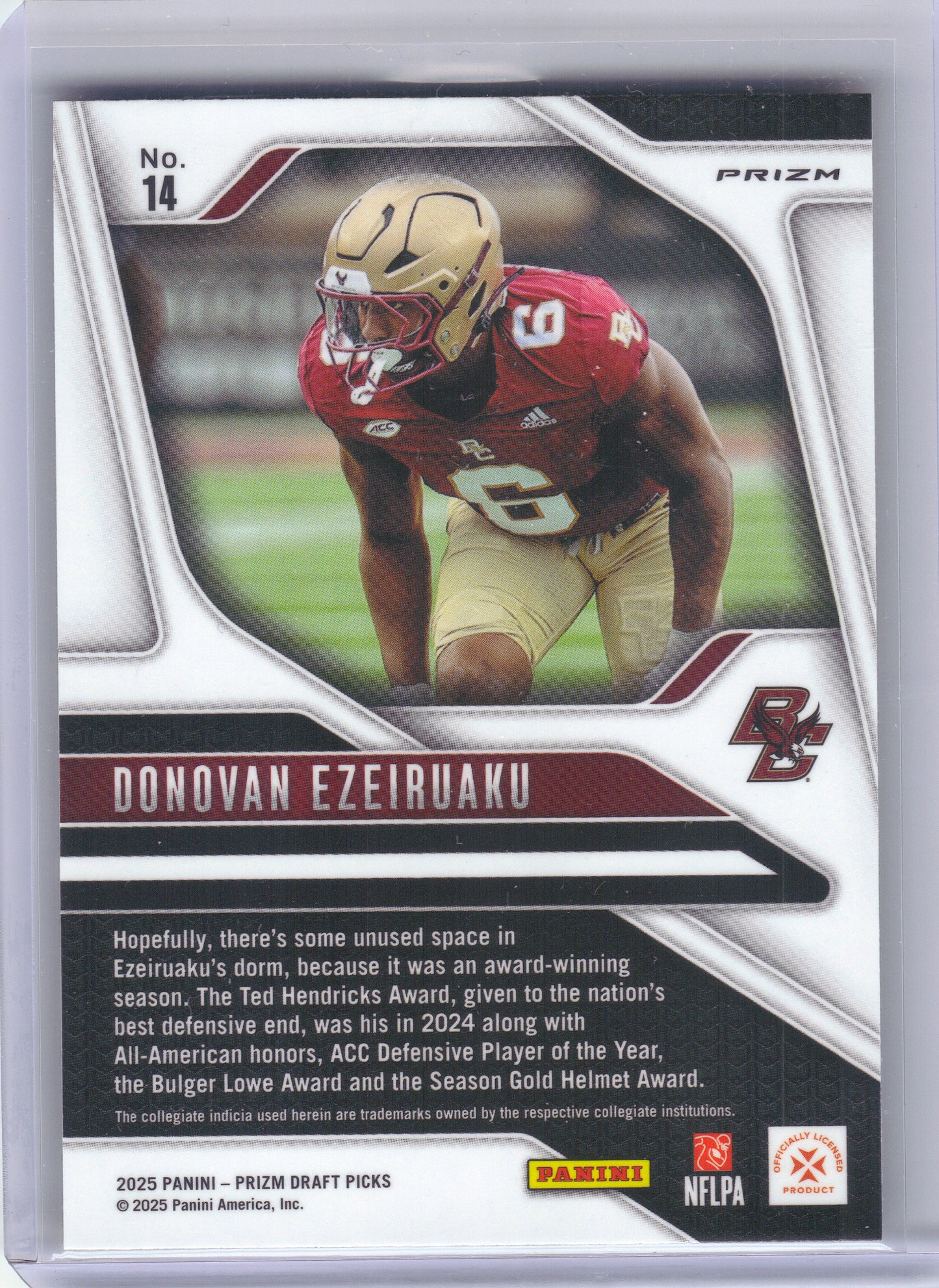 2025 Panini Prizm Draft Picks #14 Donovan Ezeiruaku Prizms Gold Ice Boston College Eagles