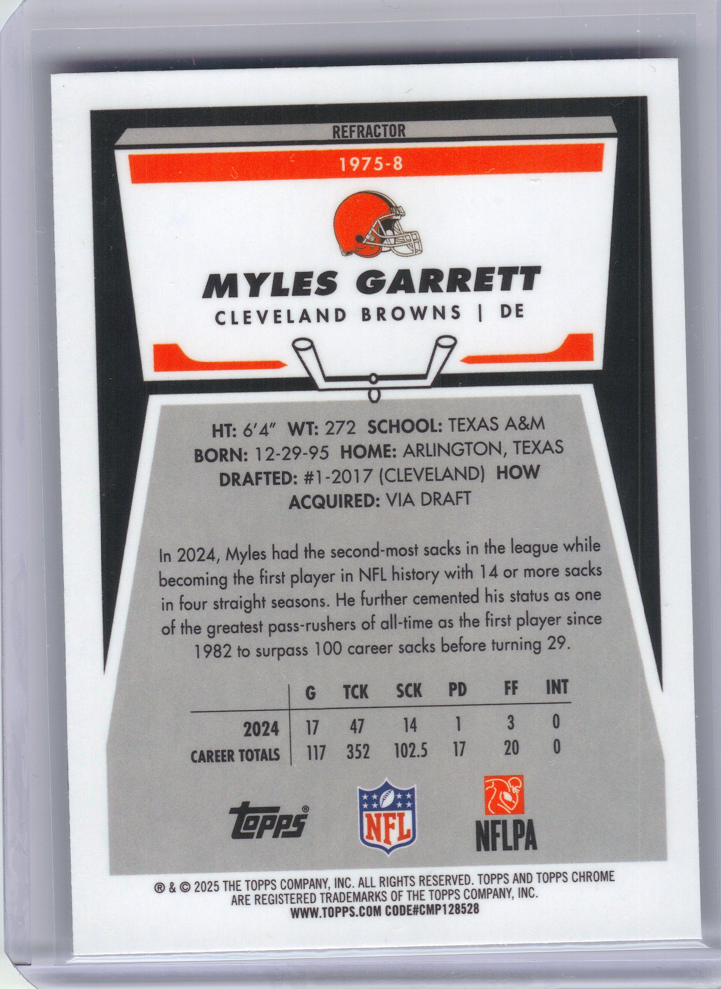 2025 Topps Chrome #1975-8 Myles Garrett 1975 Topps Refractor Cleveland Browns