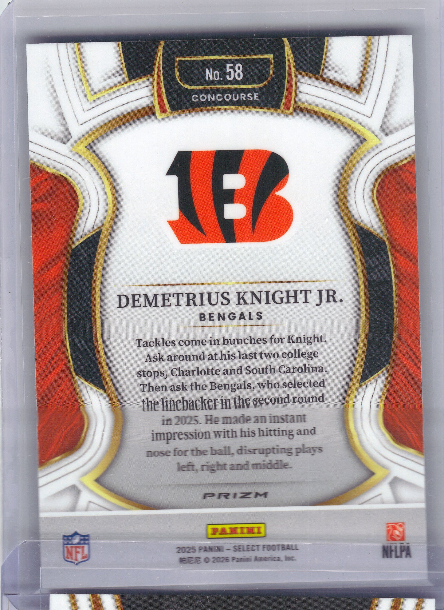 2025 Panini Select #58 Demetrius Knight Jr. Silver Prizm Cincinnati Bengals RC