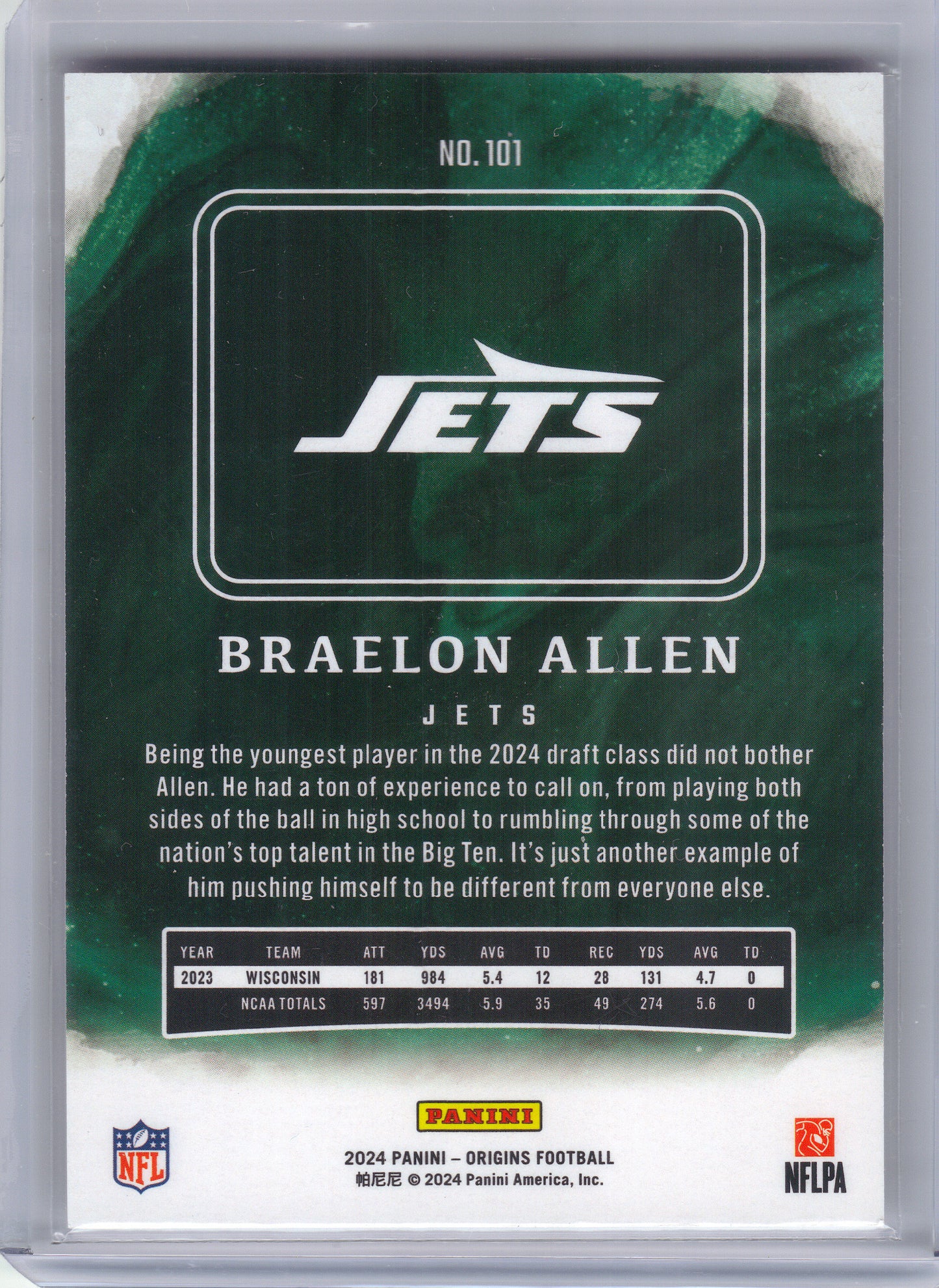 2024 Panini Origins #101 Braelon Allen New York Jets RC
