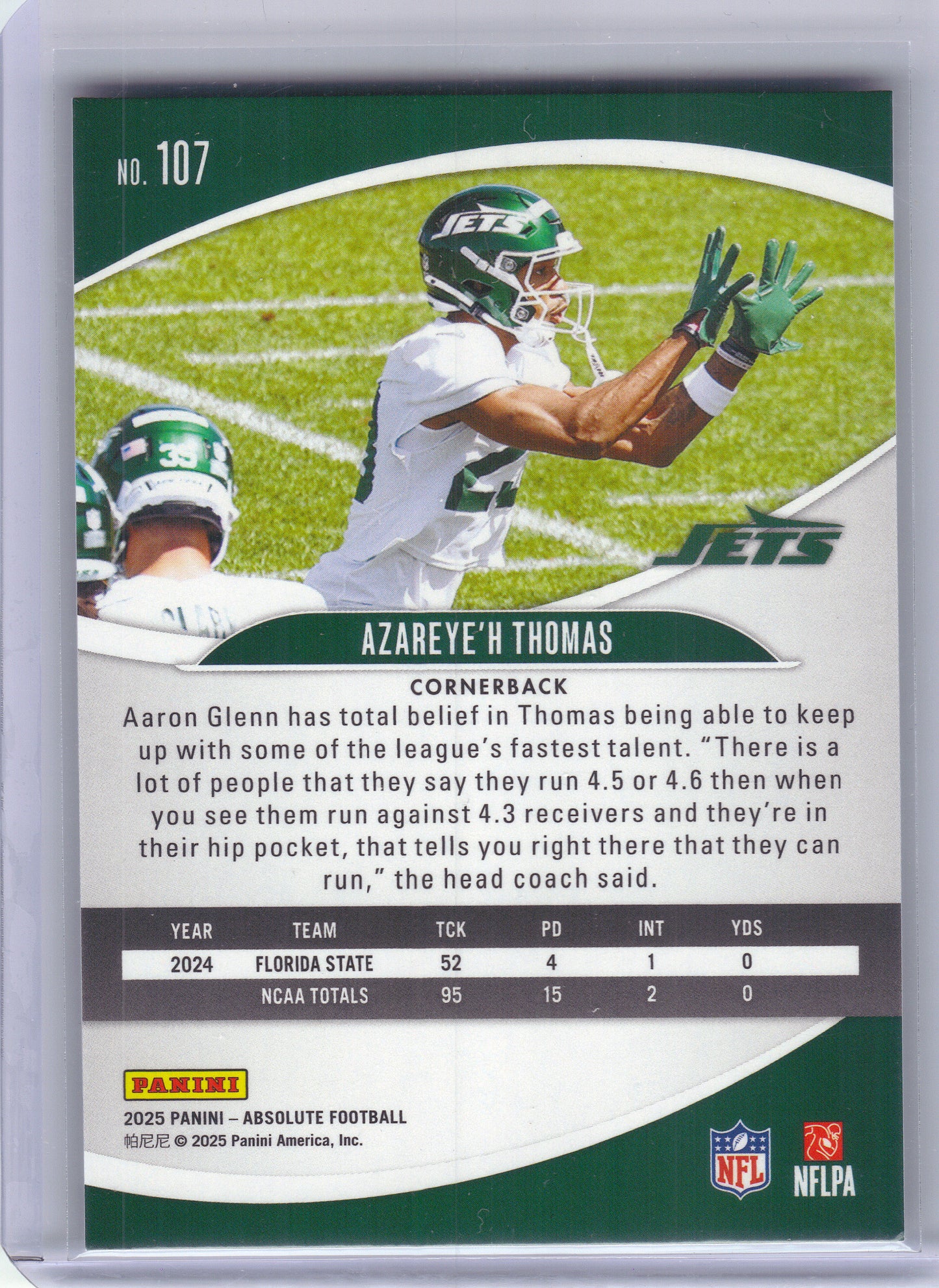 2025 Panini Absolute #107 Azareye'h Thomas Retail New York Jets RC