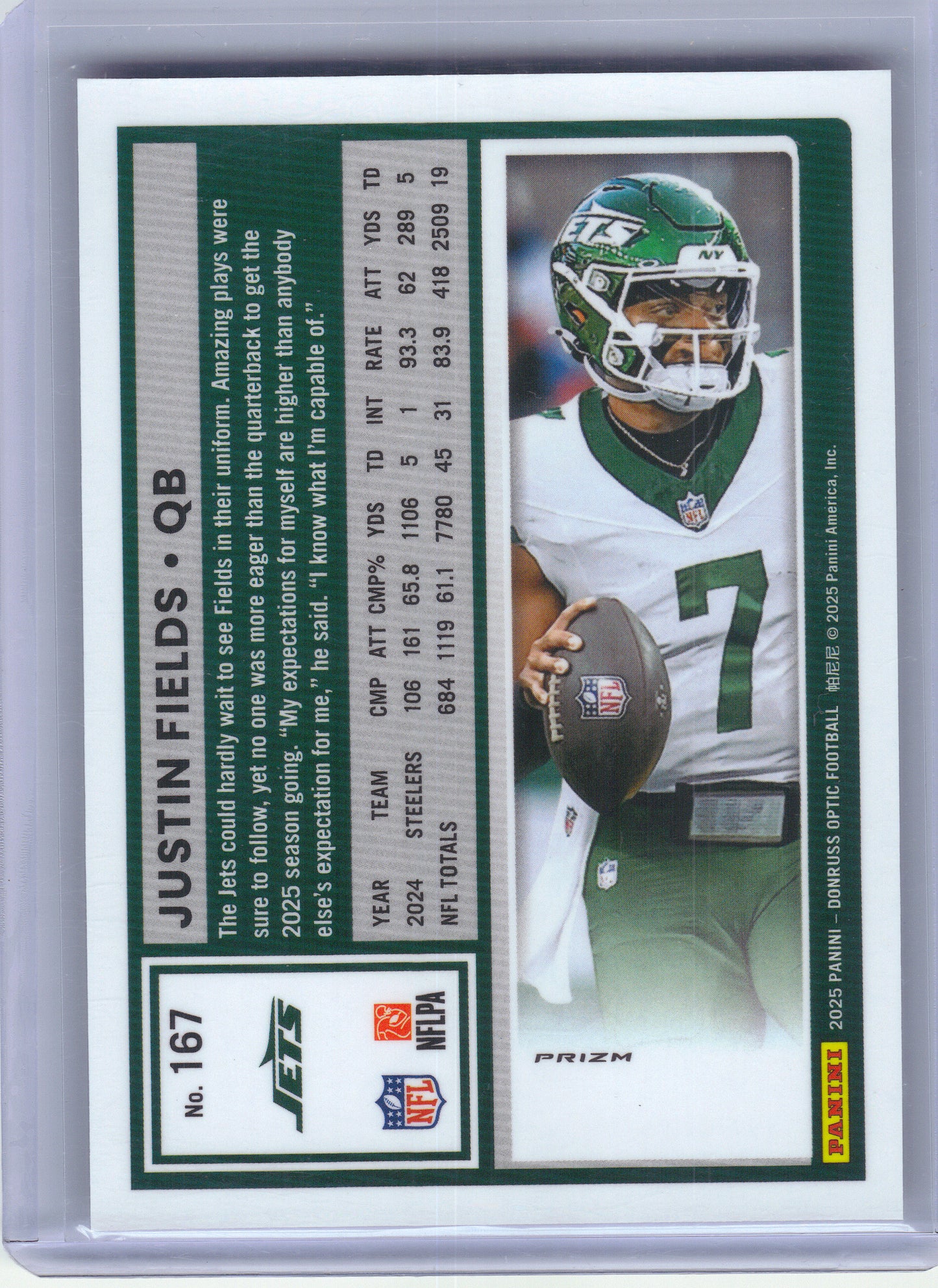 2025 Donruss Optic #167 Justin Fields Fire New York Jets